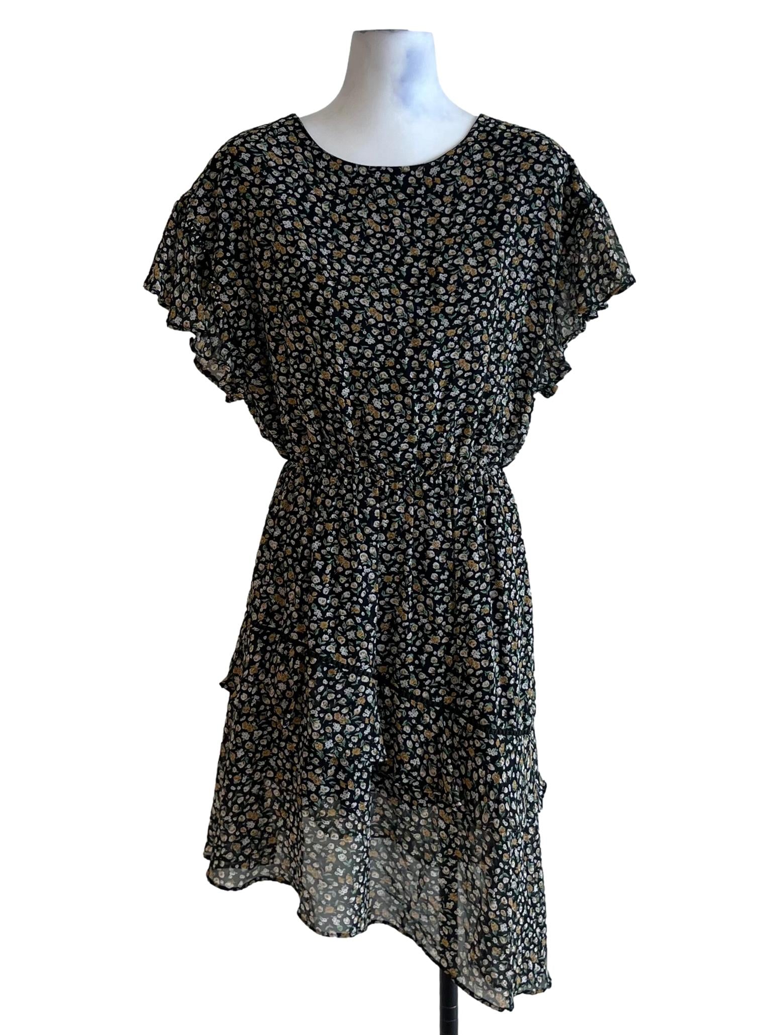 Black Floral Empire Dress