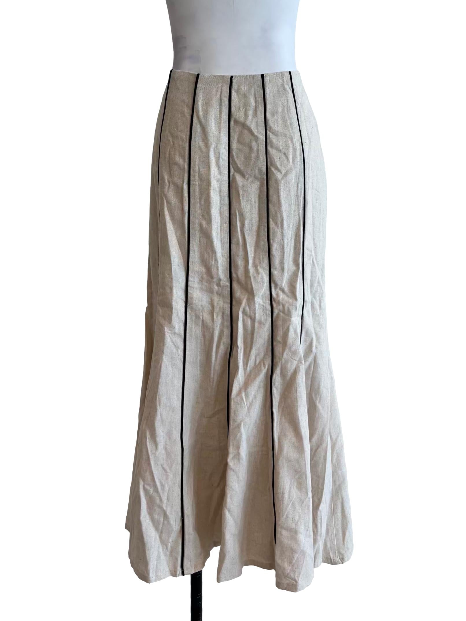 Eggshell Black Striped Linen Skirt