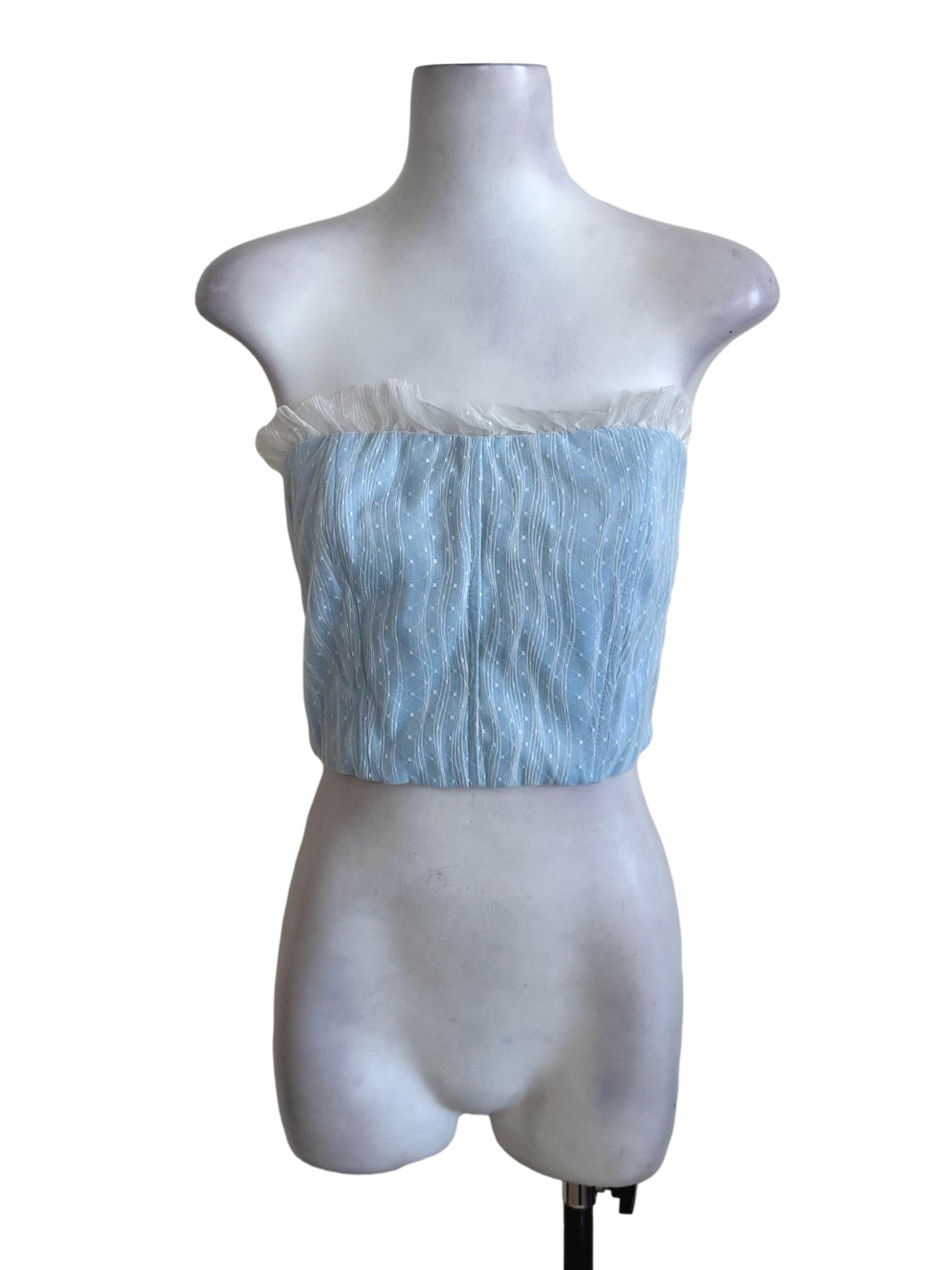 Baby Blue Lace Textured Ruffle Tube Top