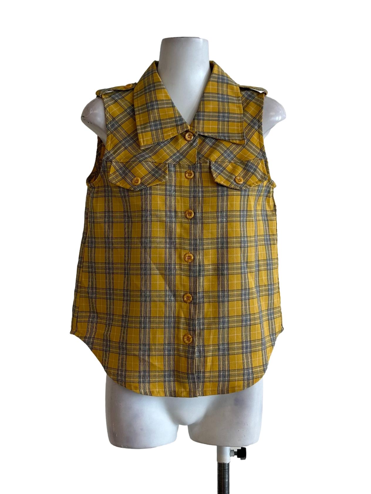 Mustard Yellow Tartan Sleeveless Shirt