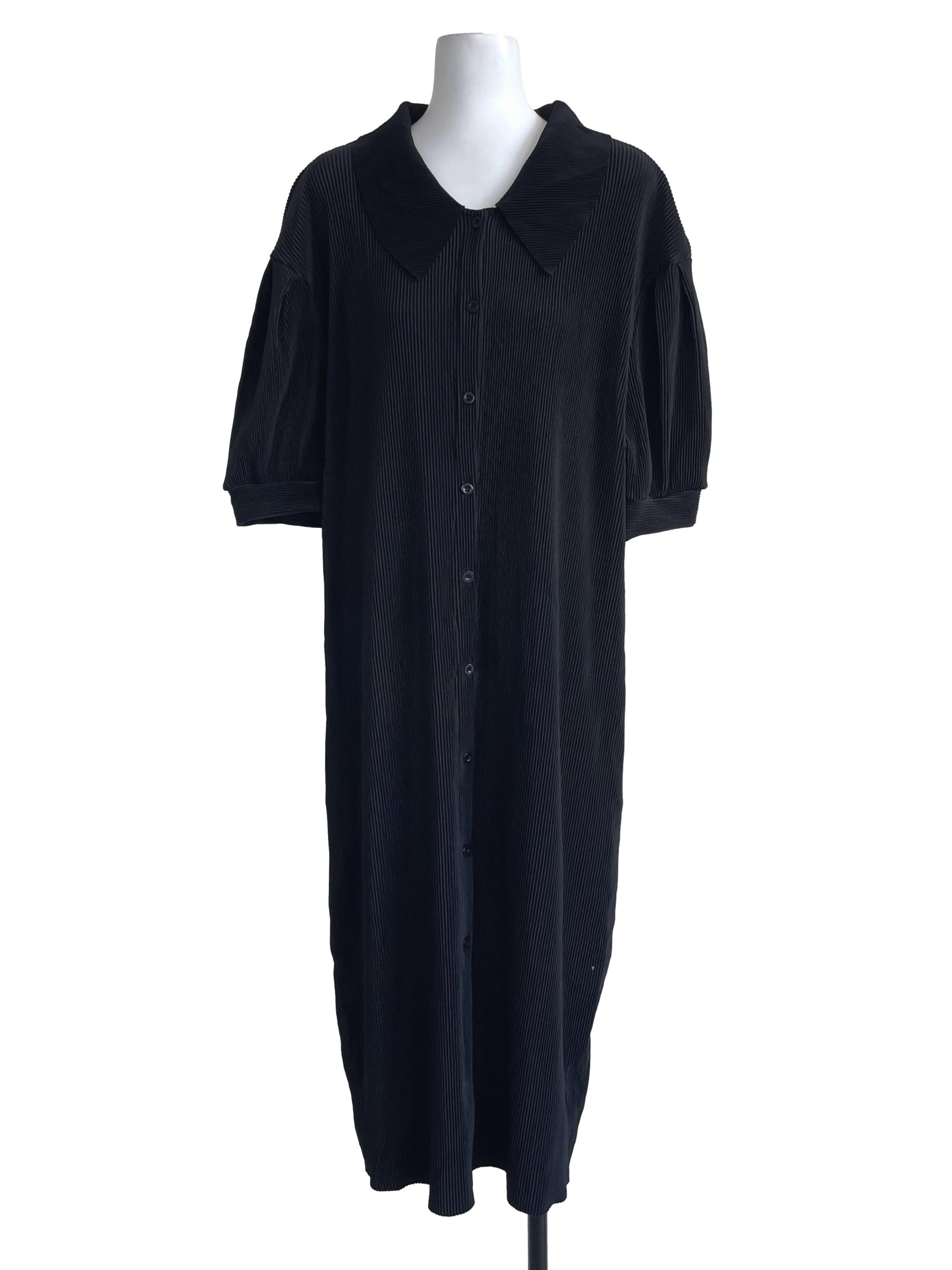 Black Pleated Button Up Dress