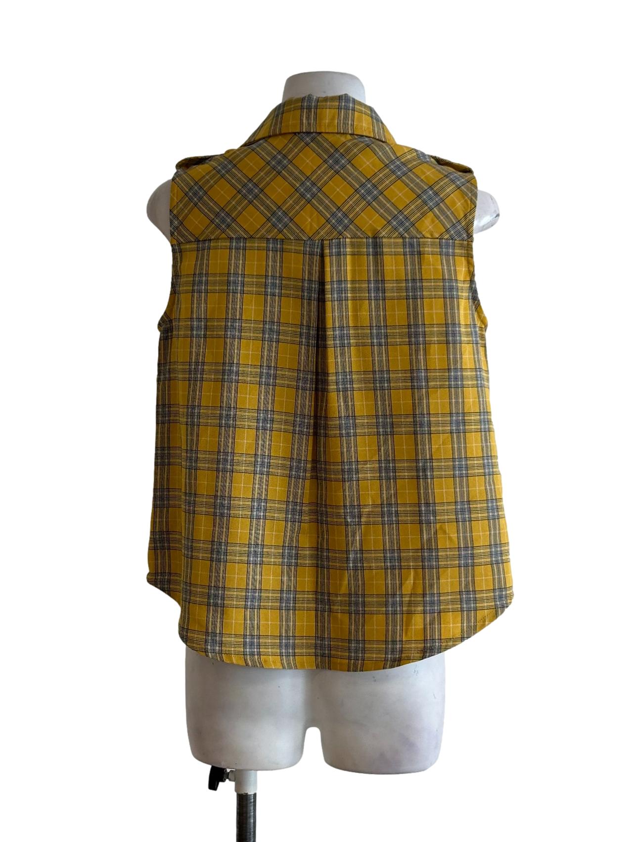 Mustard Yellow Tartan Sleeveless Shirt