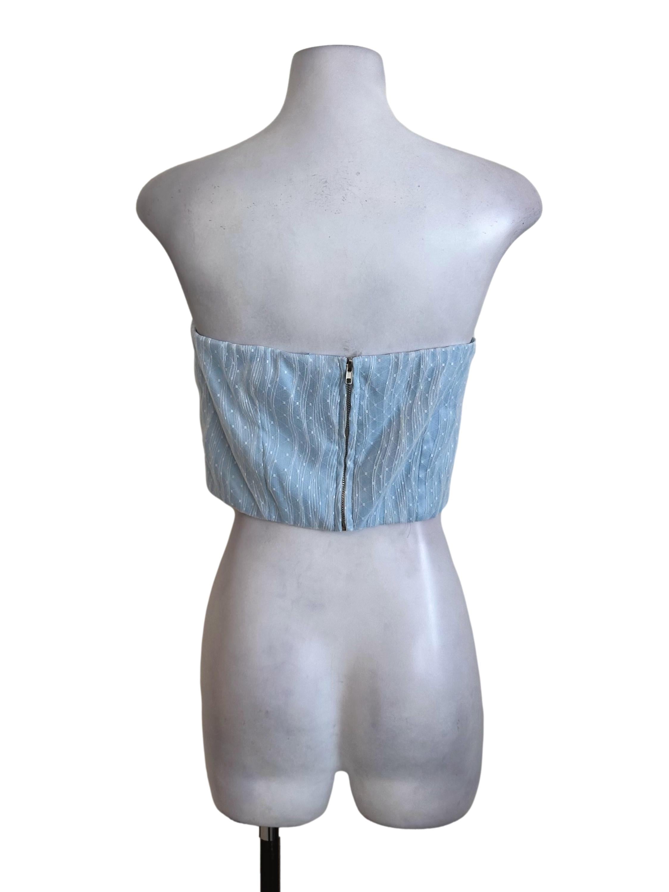 Baby Blue Lace Textured Ruffle Tube Top