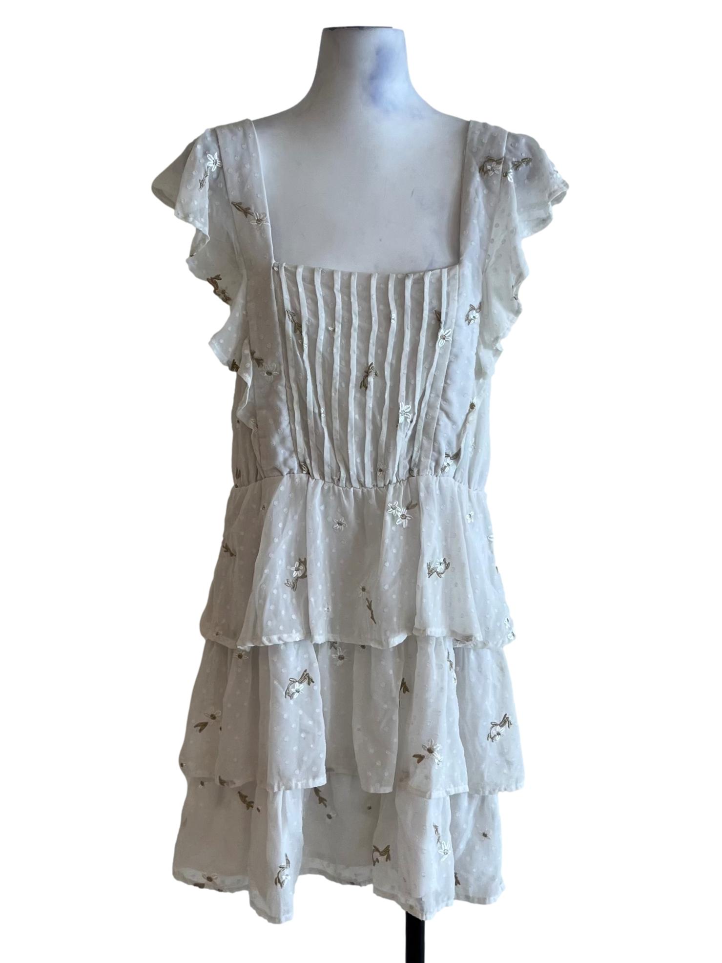 White Square Neckline A-Line Dress