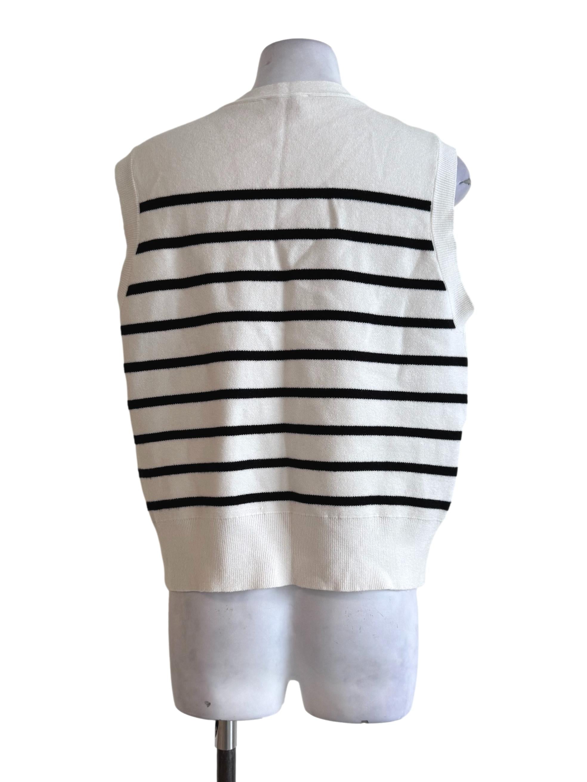 Cotton White Stripes V Neck Vest