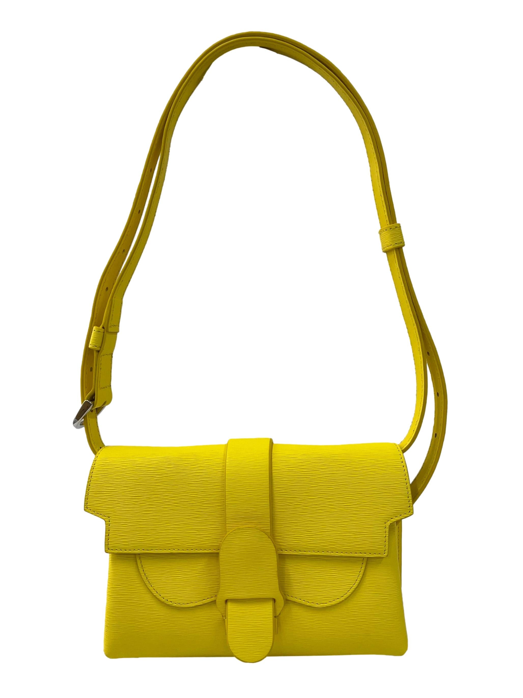 Bright Yellow Textured Crossbody Bag With Adjustable Strap