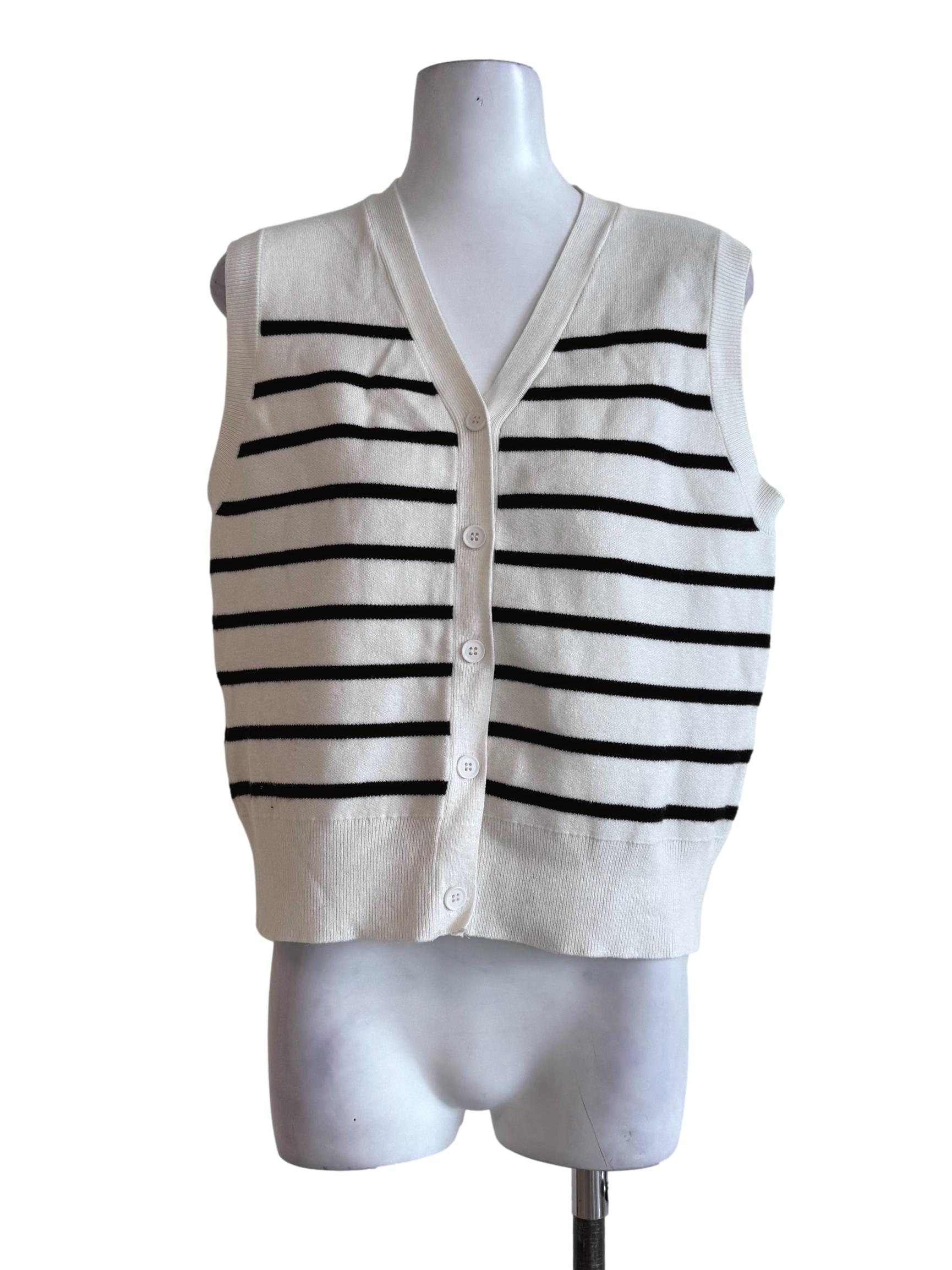 Cotton White Stripes V Neck Vest