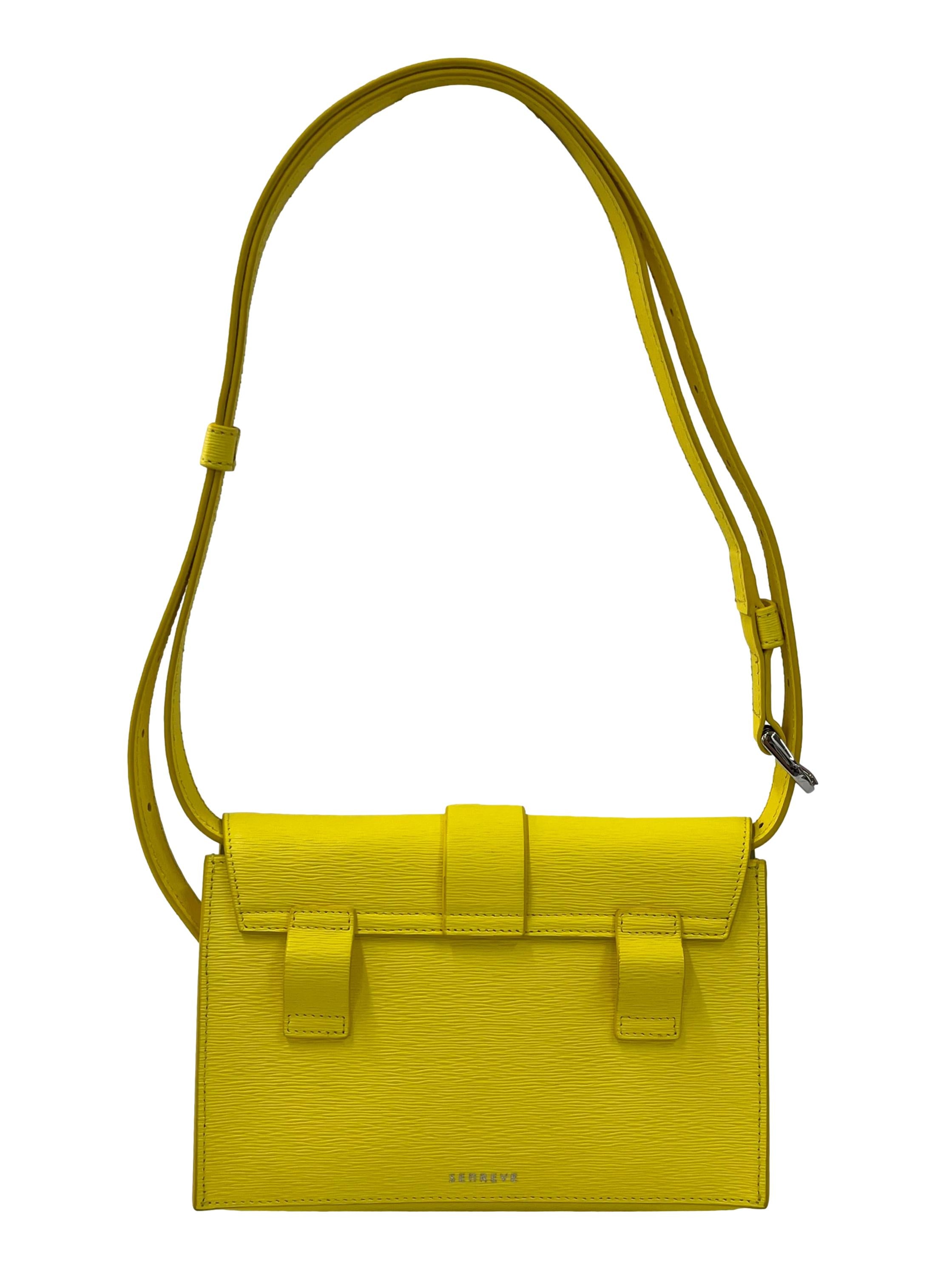 Bright Yellow Textured Crossbody Bag With Adjustable Strap