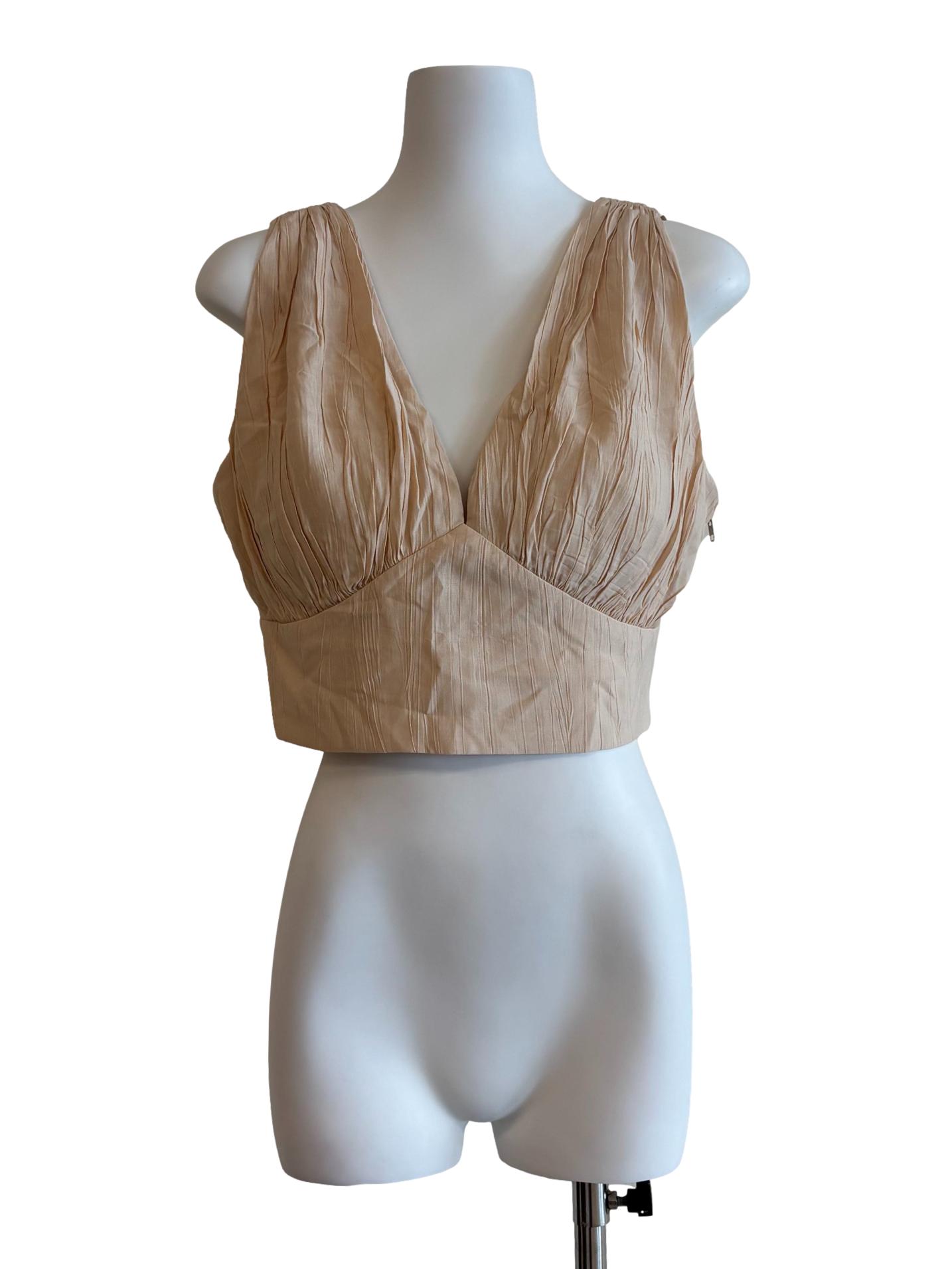 Peach V-Neck Crinkled Crop Top