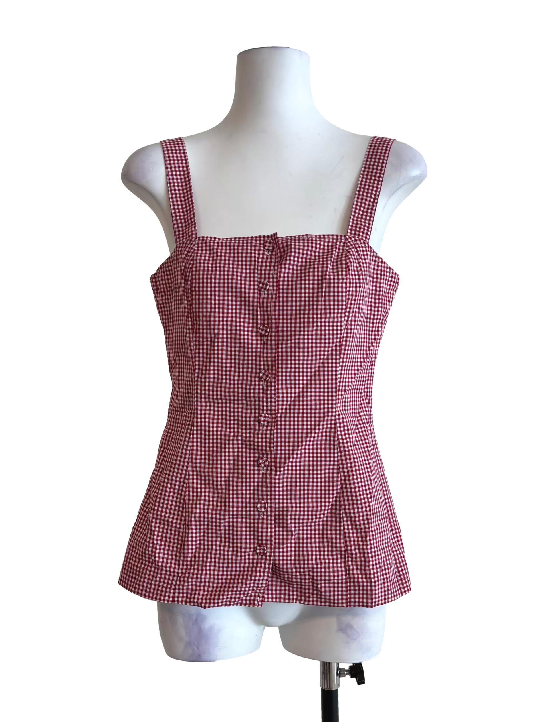 Scarlet Red Gingham Apron Top