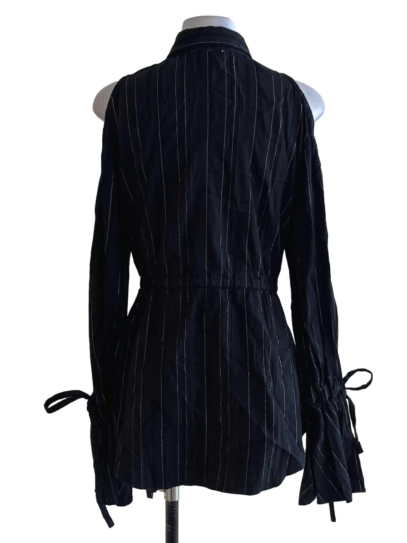Black Pencil Stripe Button Down Blouse