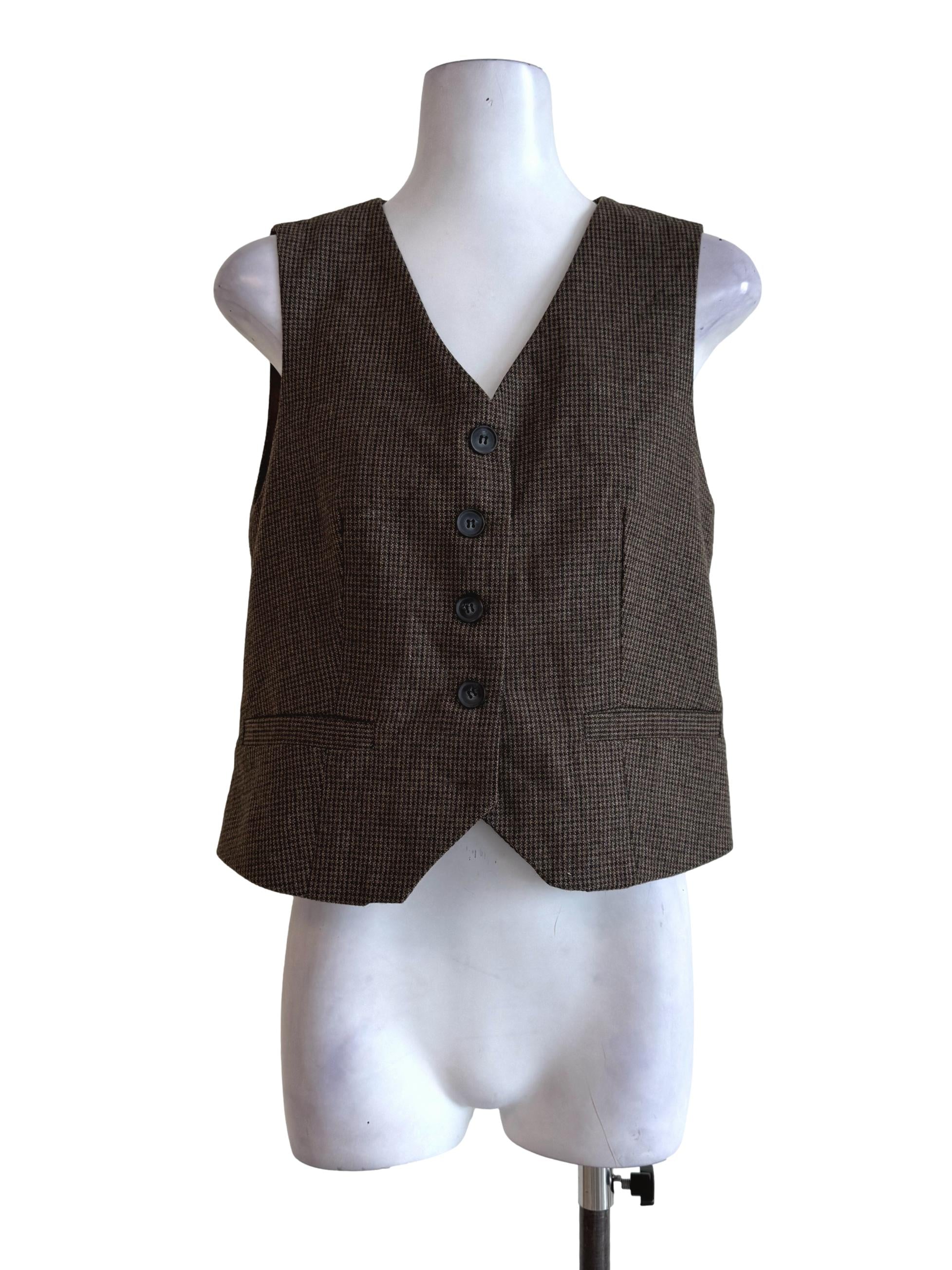 Dark Brown Tweeted V Neck Vest