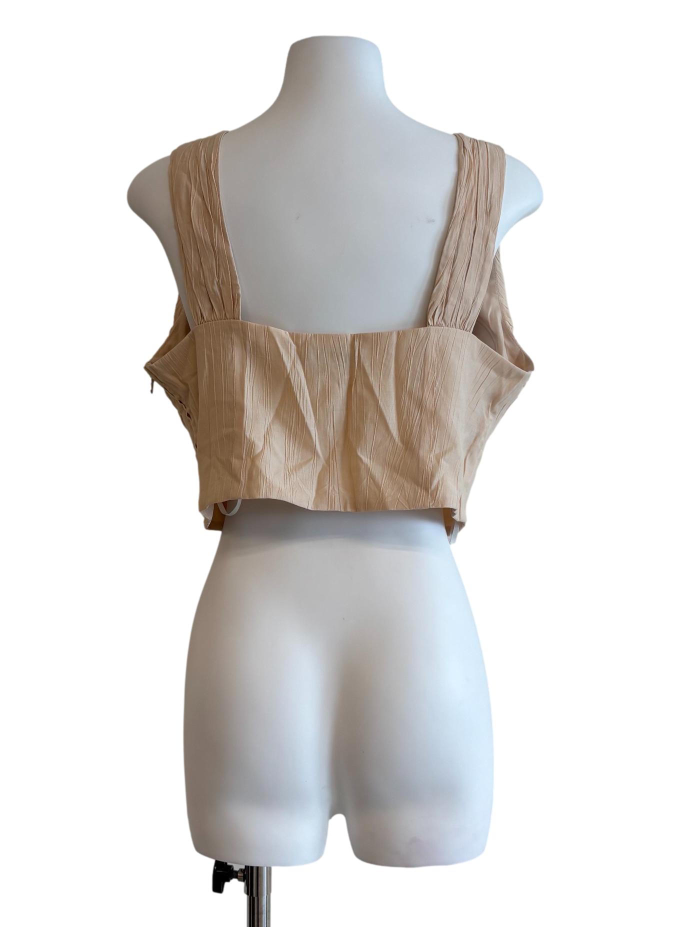 Peach V-Neck Crinkled Crop Top