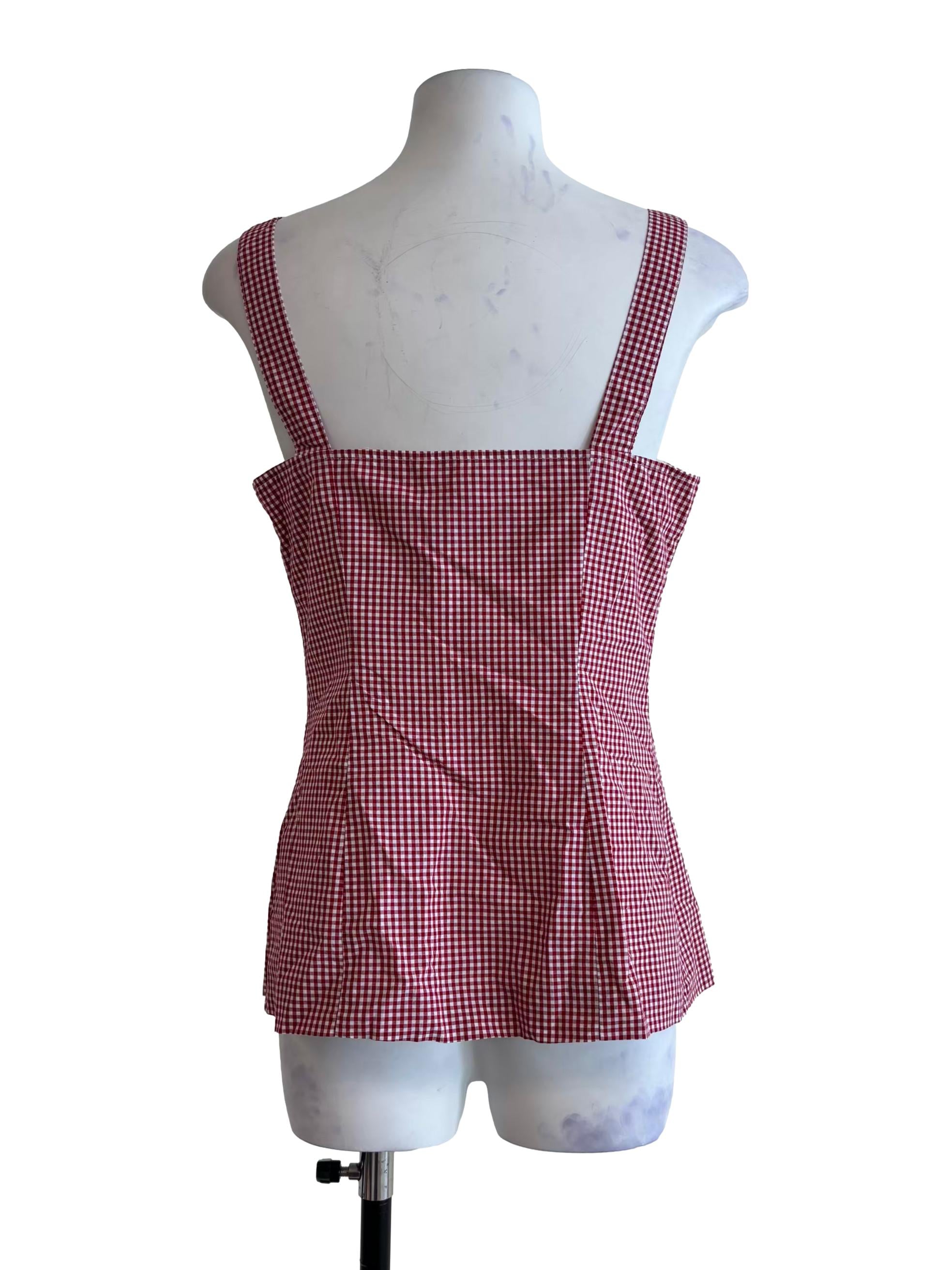 Scarlet Red Gingham Apron Top