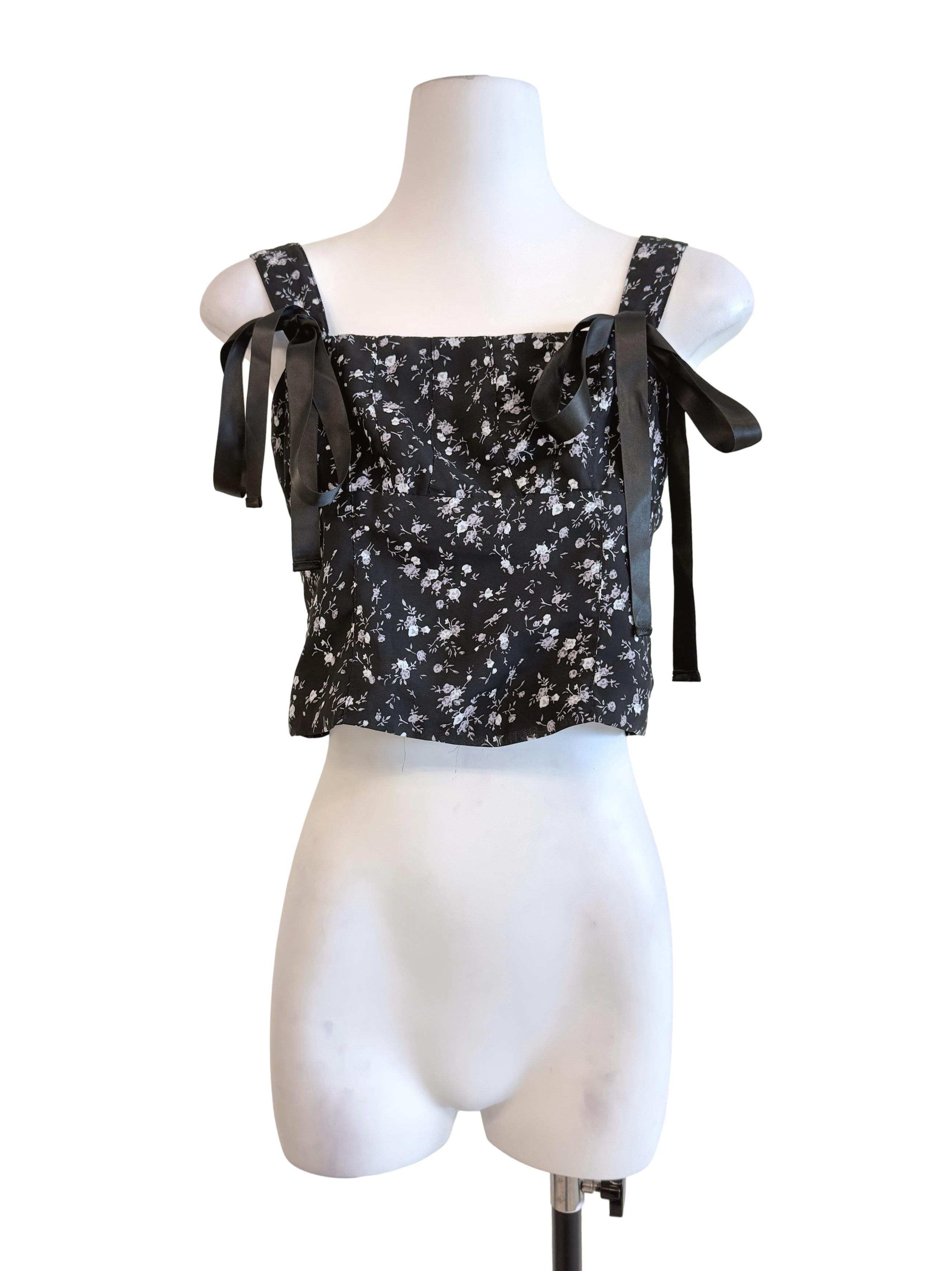 Black Floral Crop Top TTR