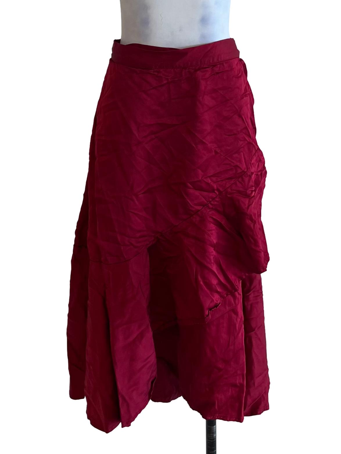 Wine Red High Waisted Wrap Skirt
