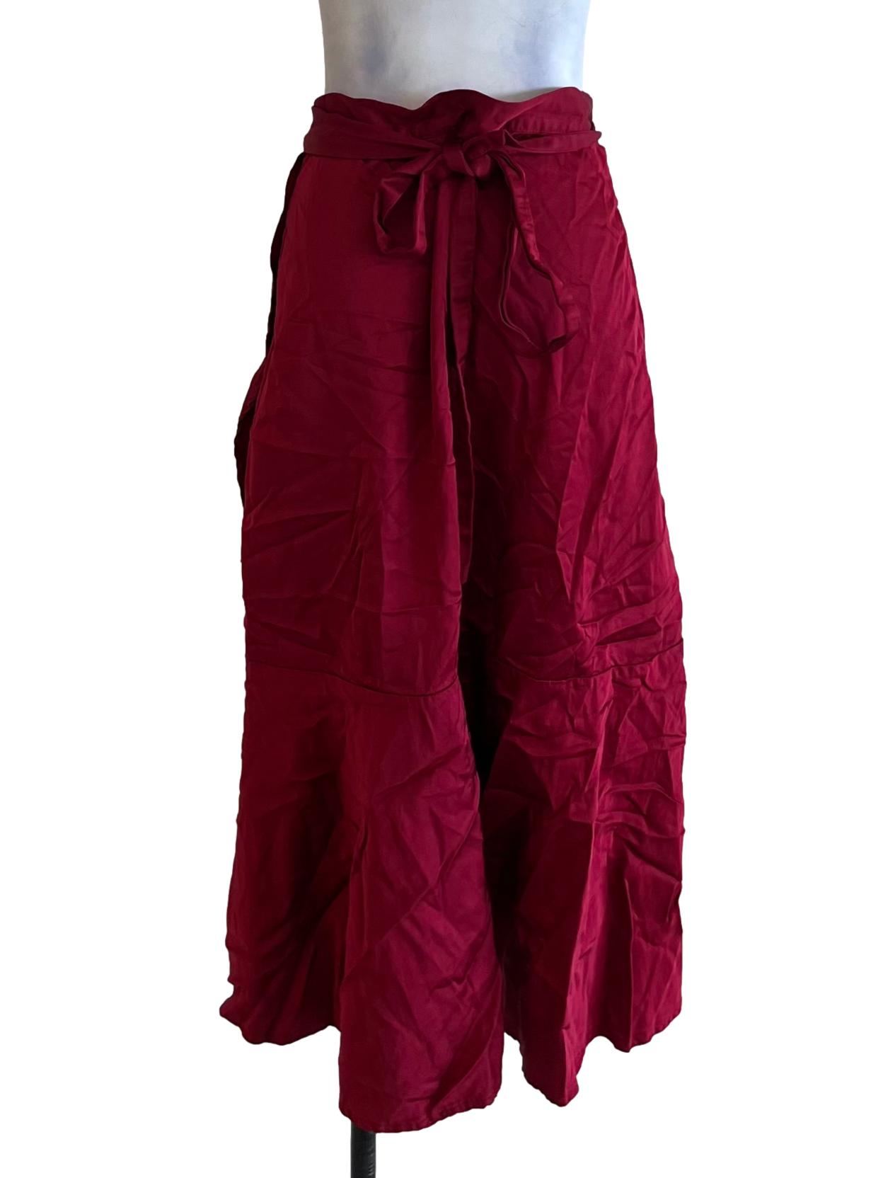 Wine Red High Waisted Wrap Skirt