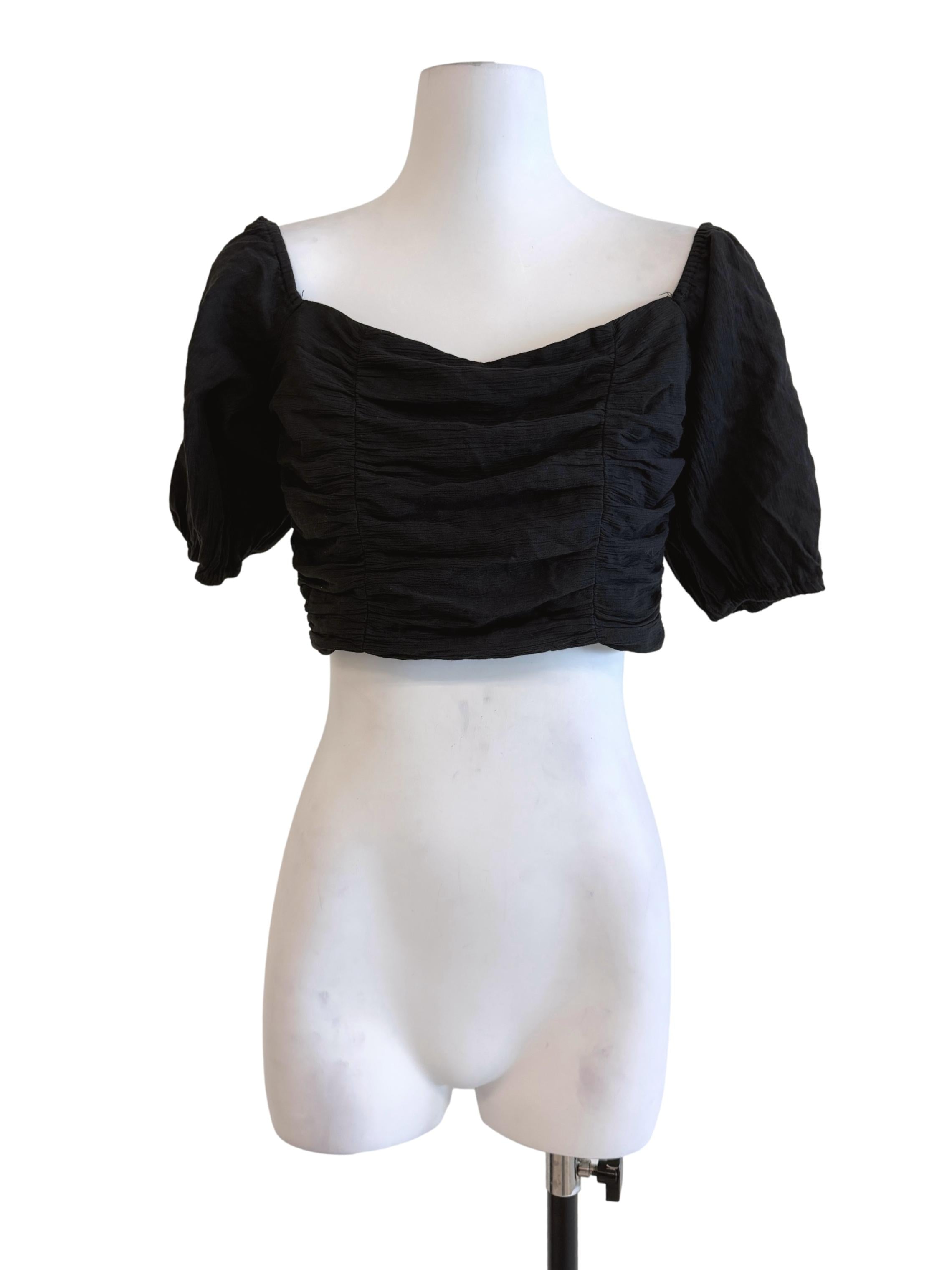 Black Puff Sleeve Crop Top YHF