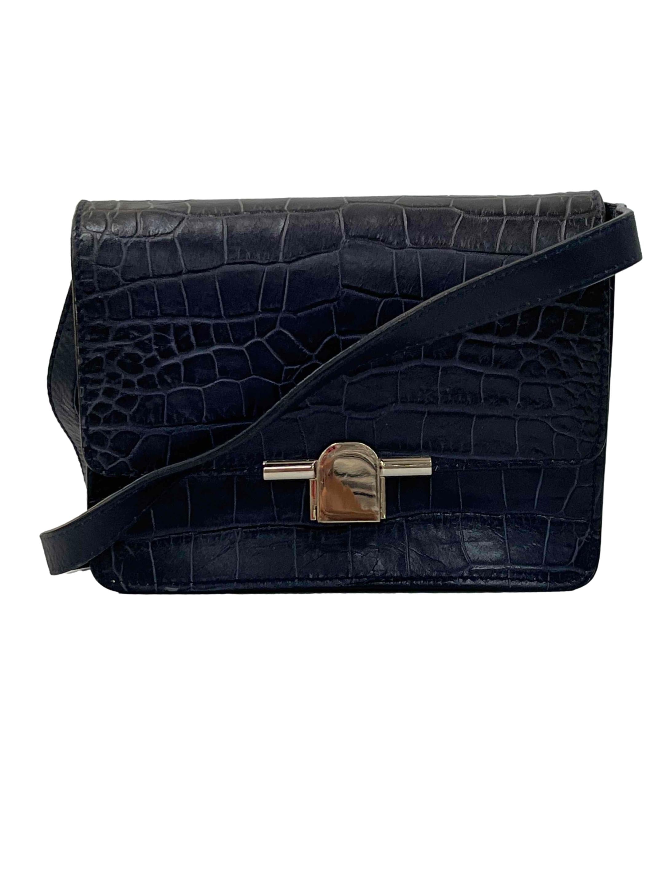 Blue Faux Aligator Skin Boxy Bag