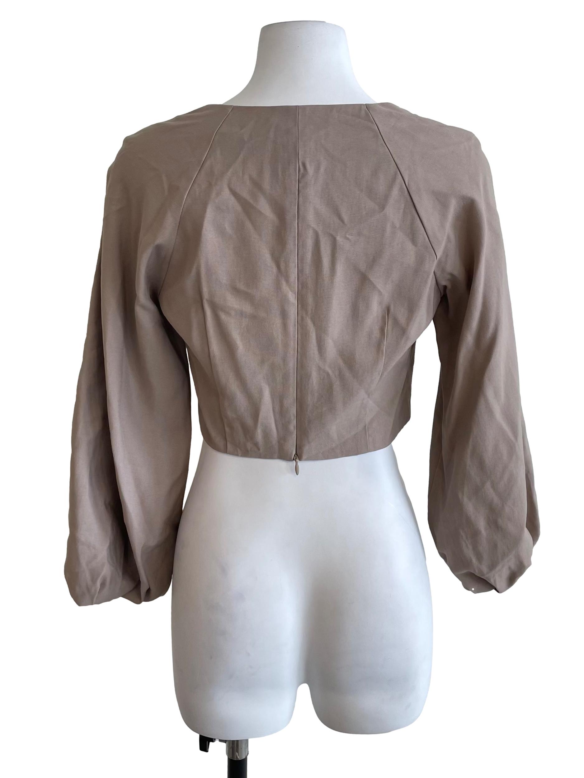 Cool Latte Beige Square Neck Long Puff Sleeves Top LB