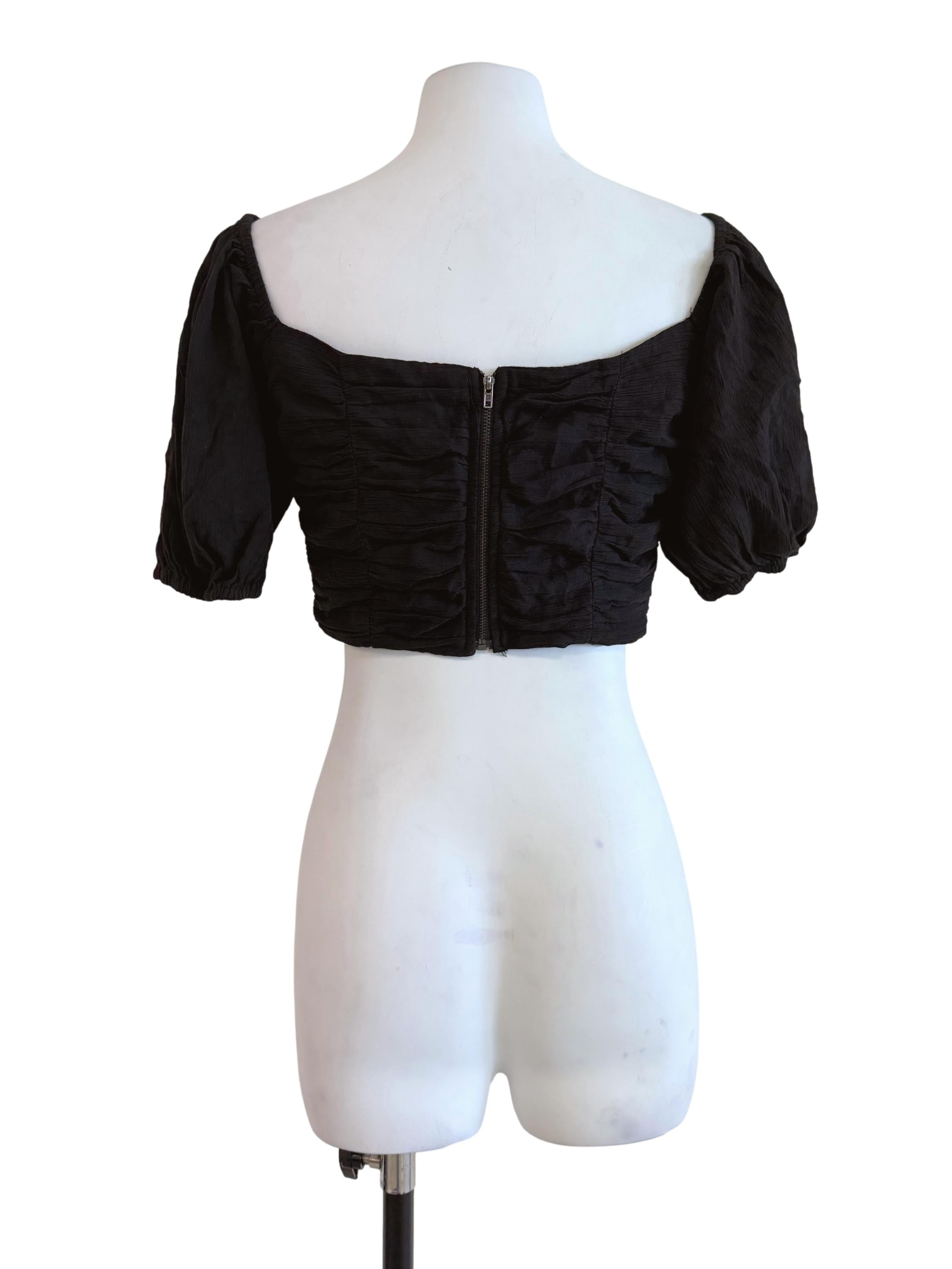 Black Puff Sleeve Crop Top YHF