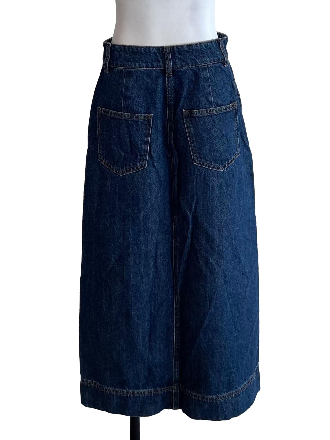 Dark Blue Slanted Slit Jean Skirt LB