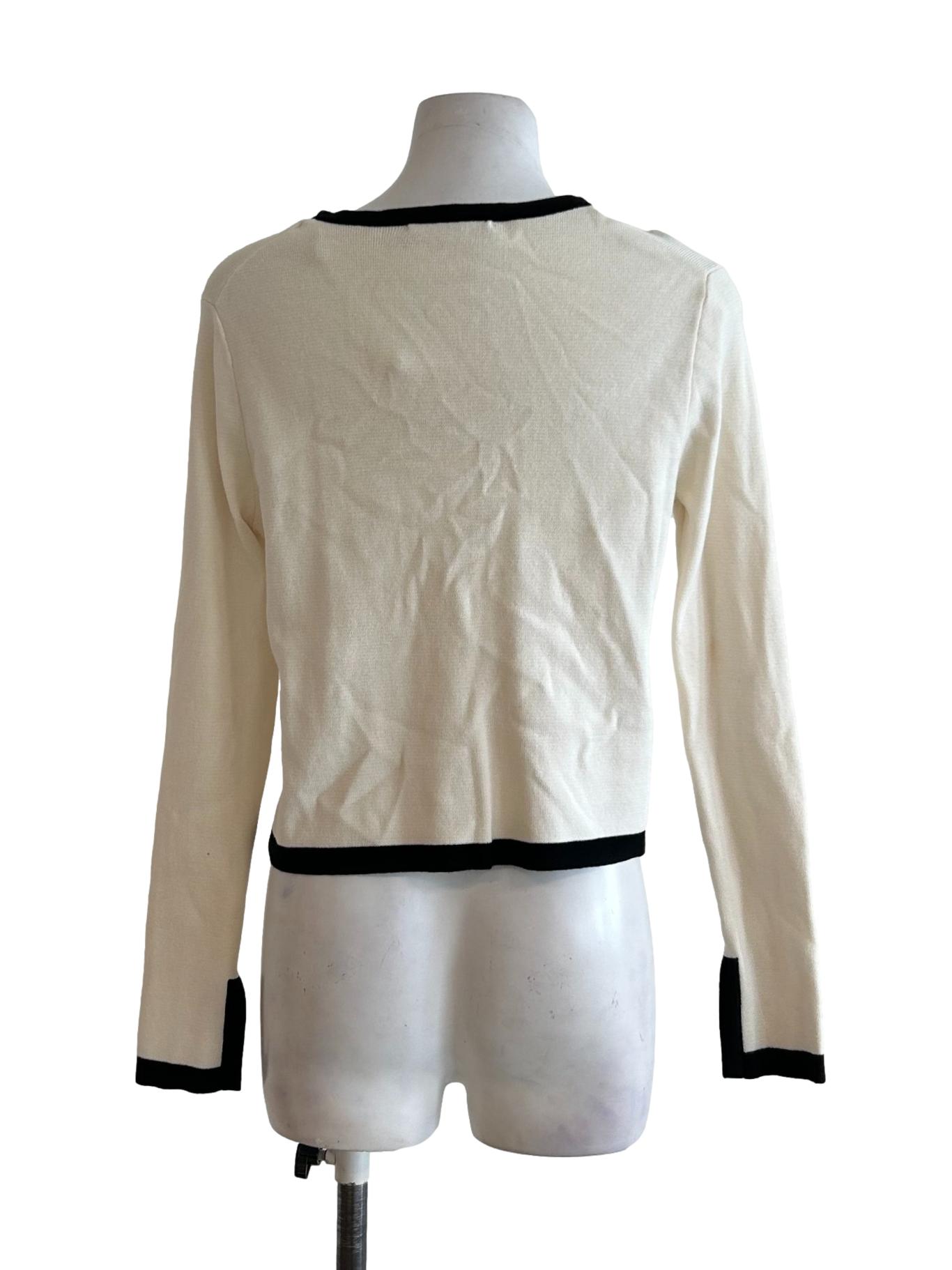 Ivory White And Black Knit Cardigan