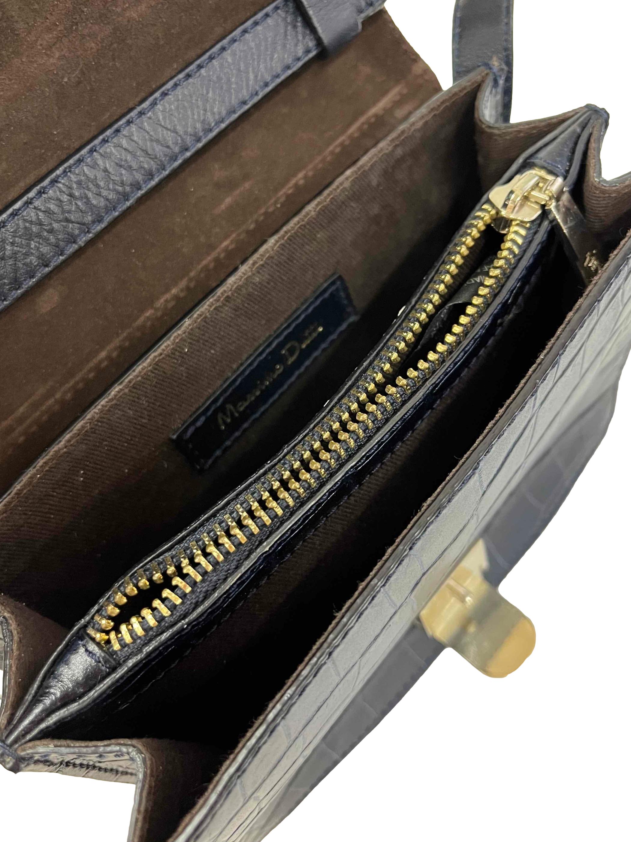 Blue Faux Aligator Skin Boxy Bag