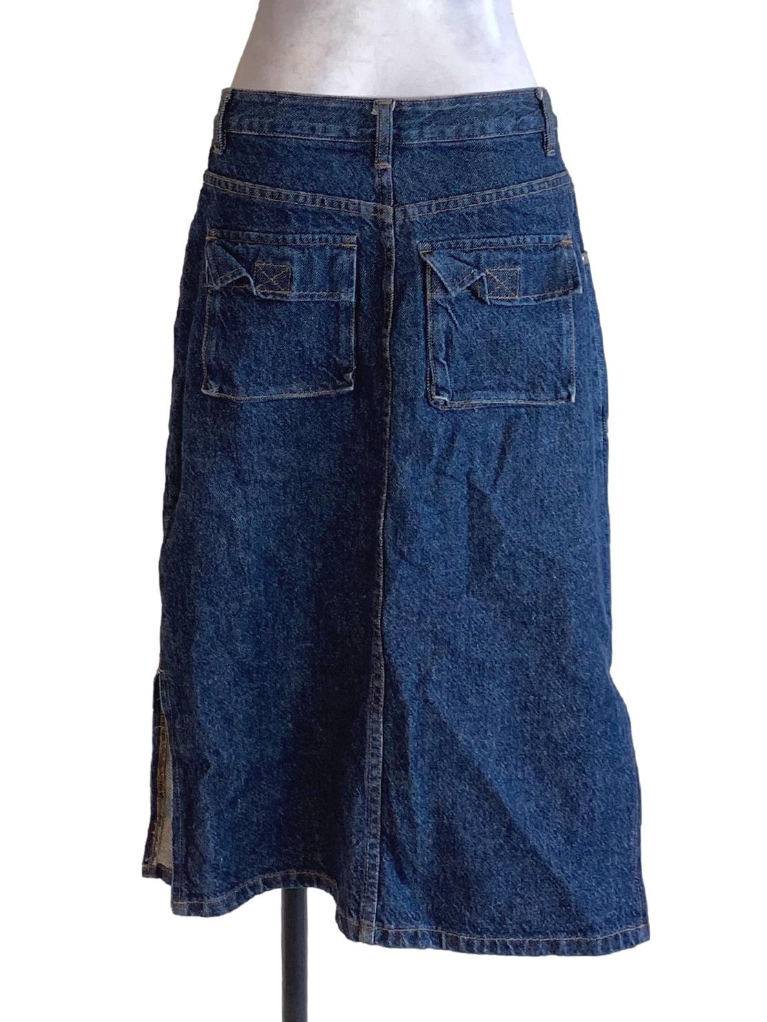 Dark Denim Blue Slit Cropped Jeans Skirt