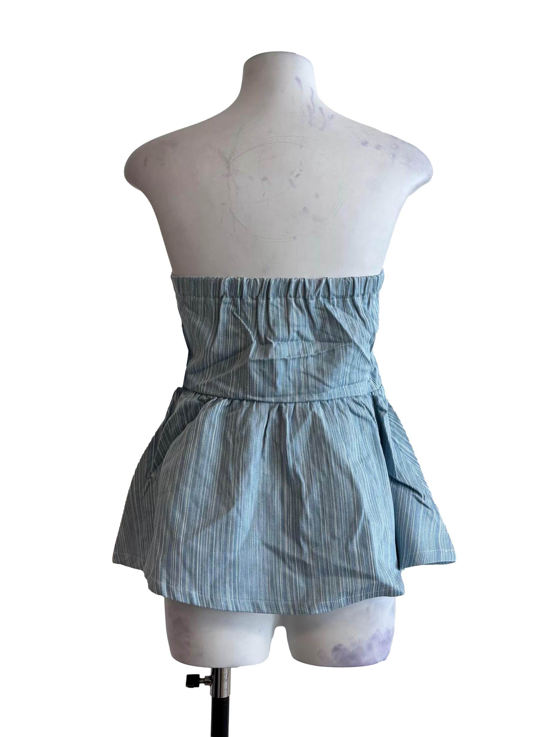 Sapphire Blue Strapless Peplum Top