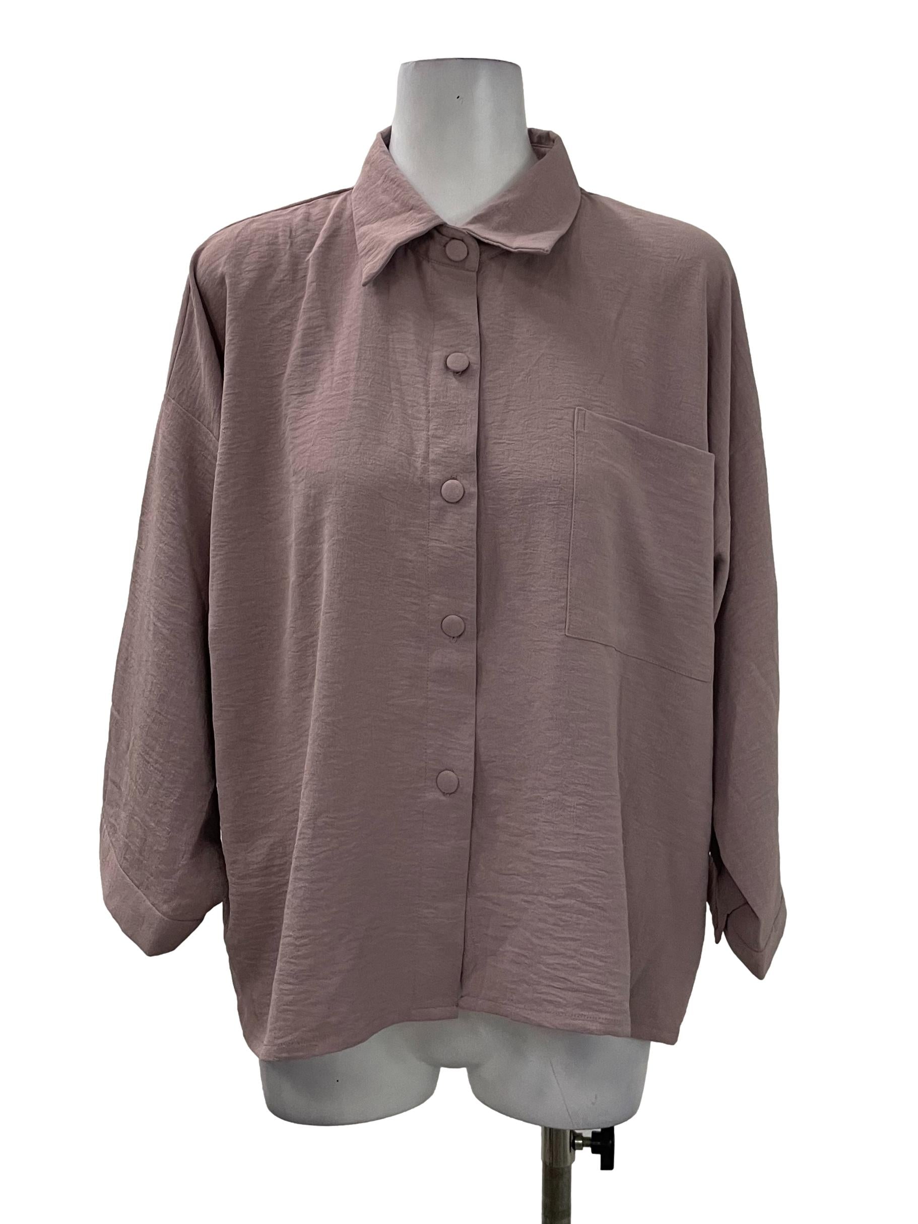 Purple Collar Button Top