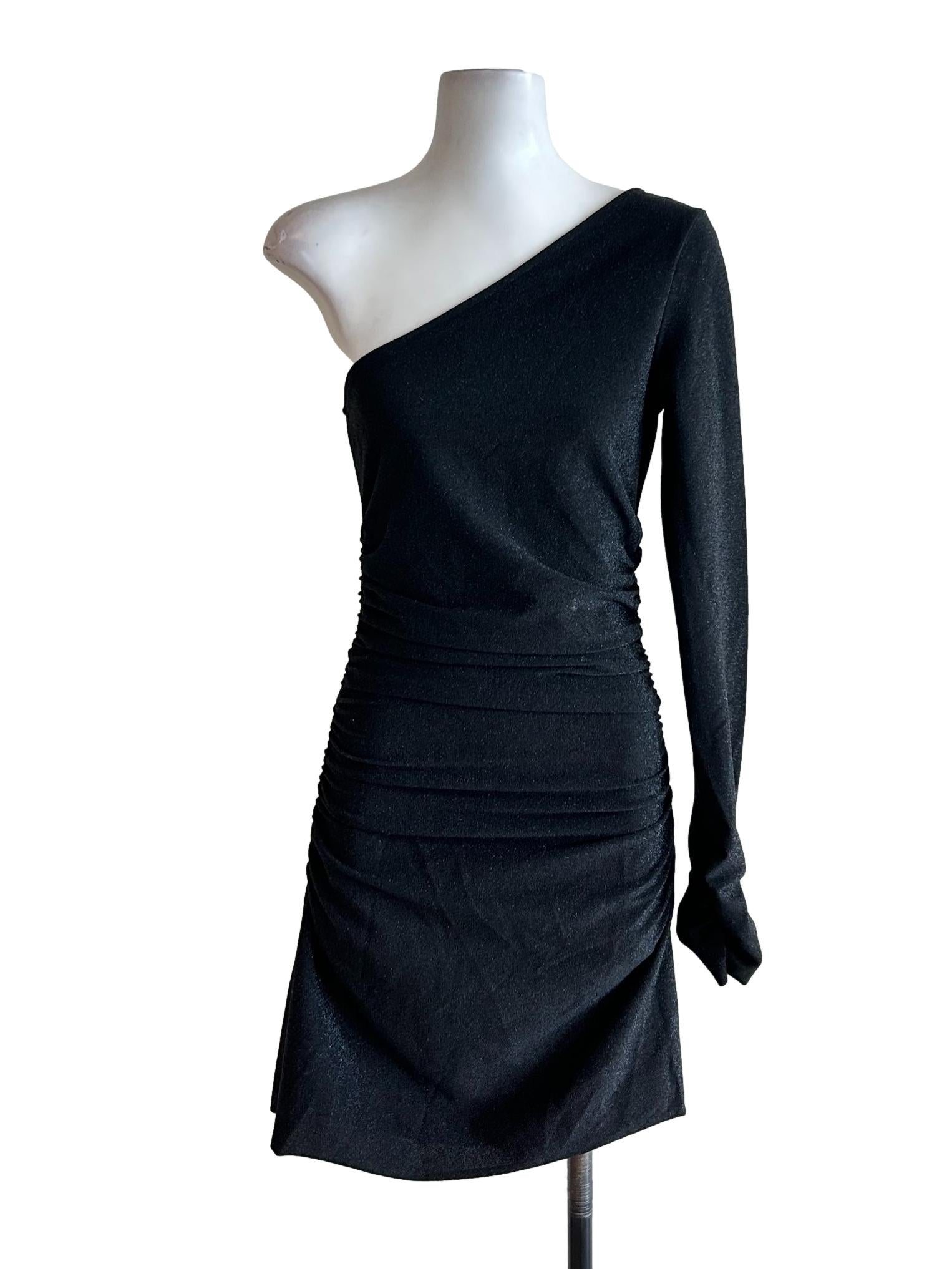 Shimmer Black One Shoulder Dress