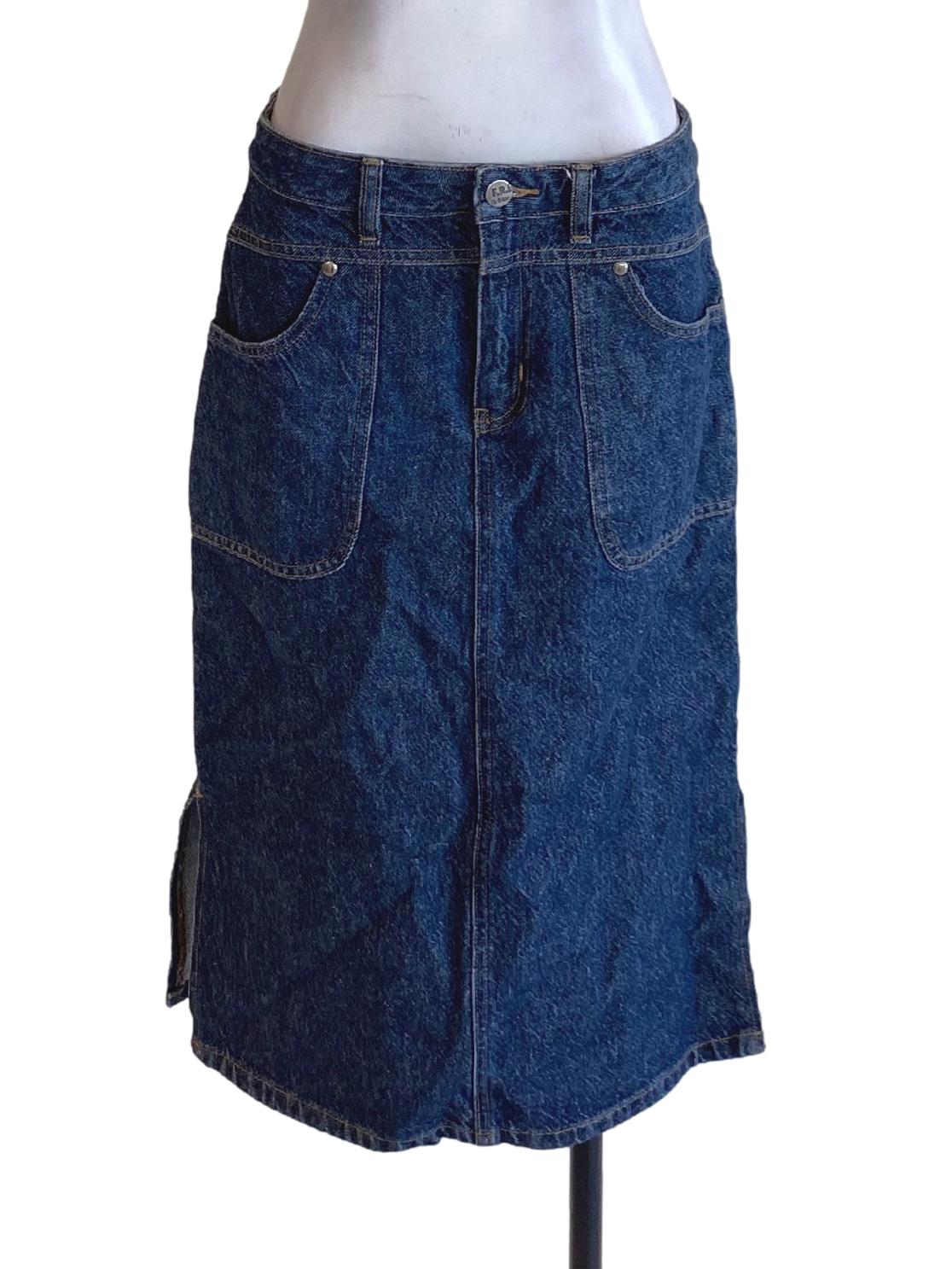Dark Denim Blue Slit Cropped Jeans Skirt