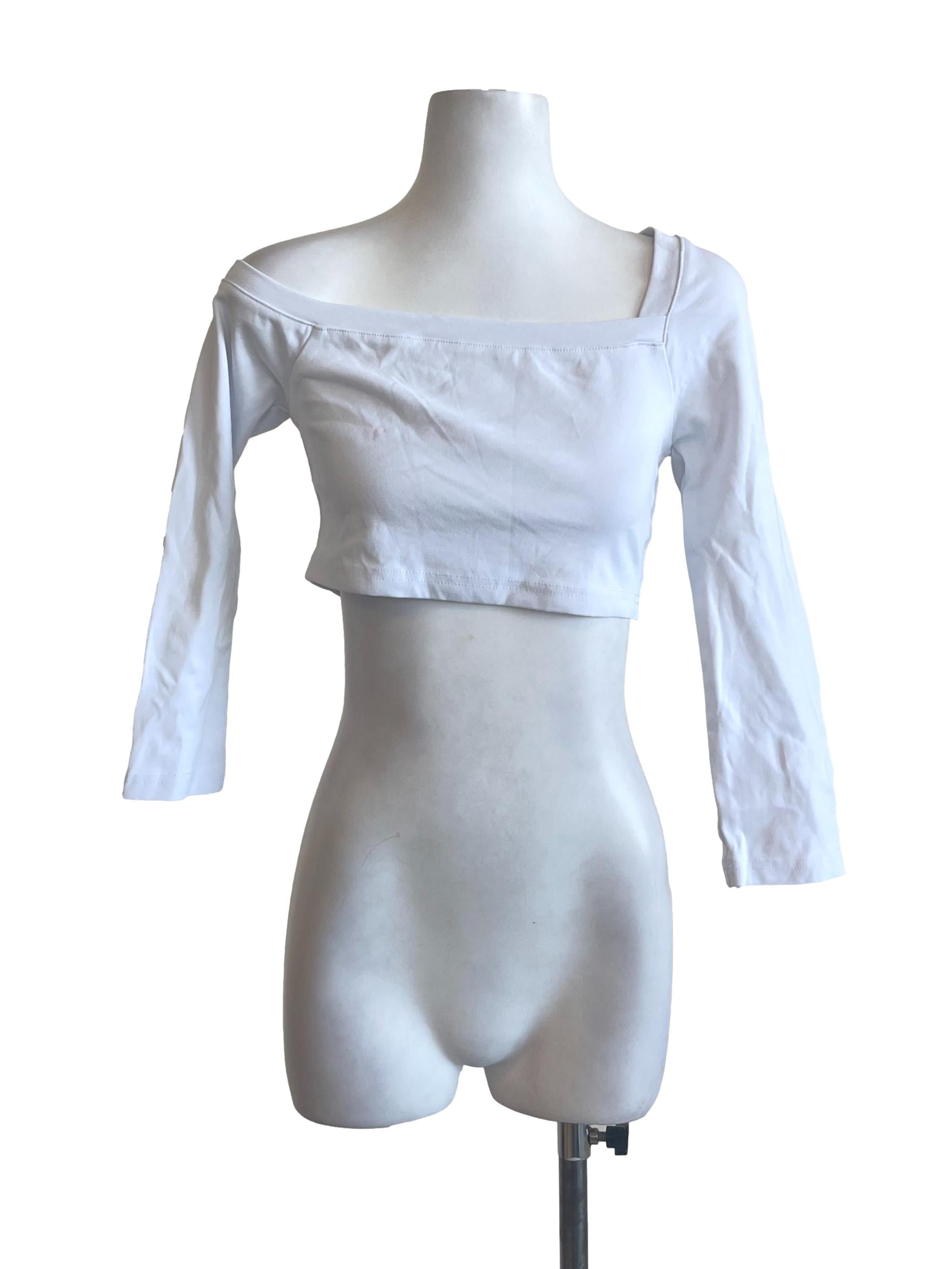 White Long Sleeves Crop Shirt