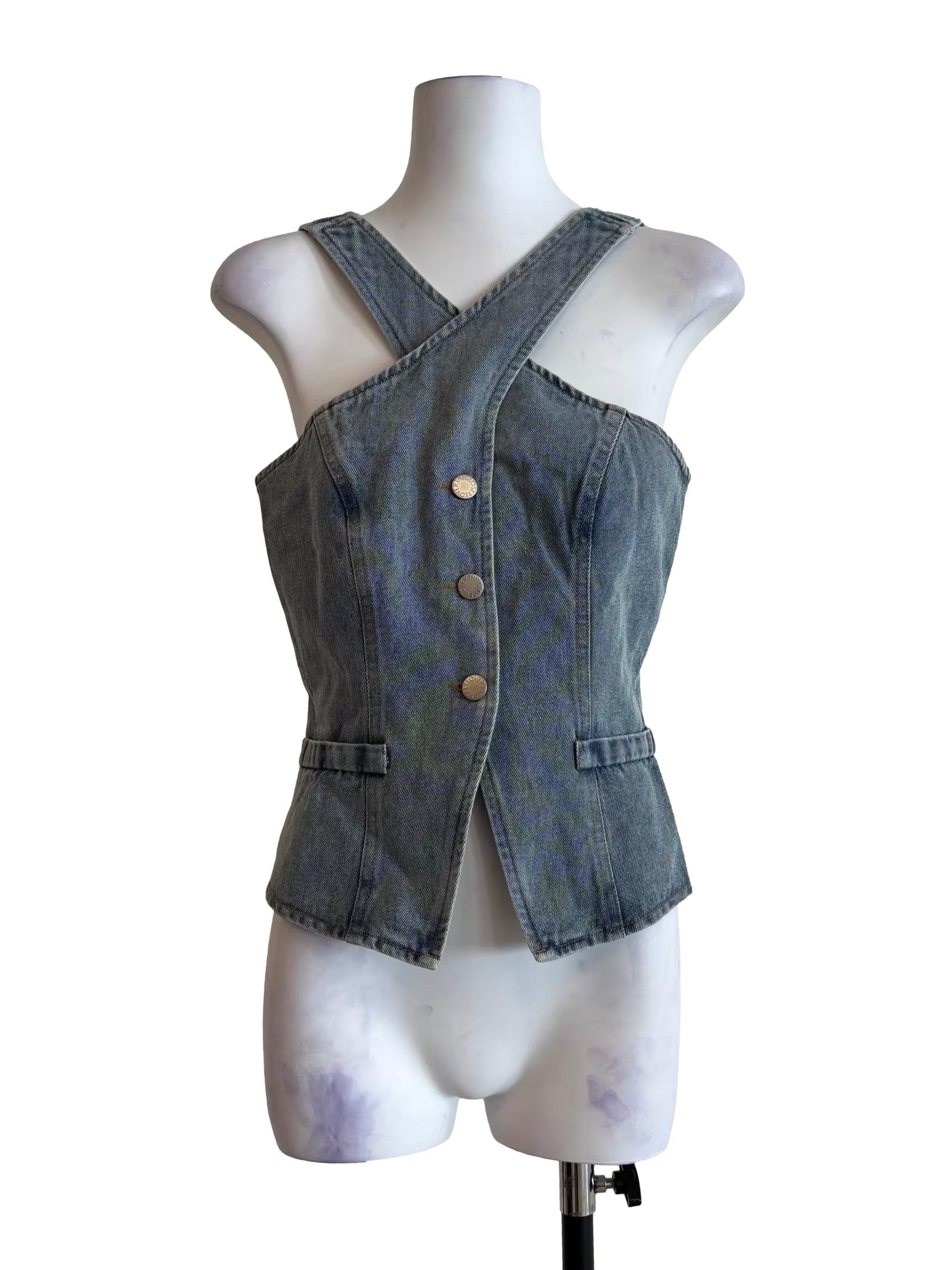 Washed Blue Buttoned Denim Top