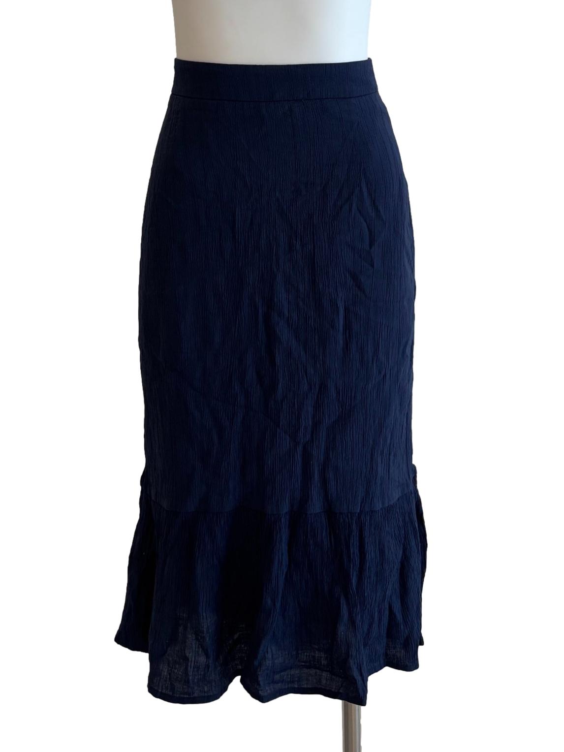 Navy Blue Crinkled Pencil Skirt