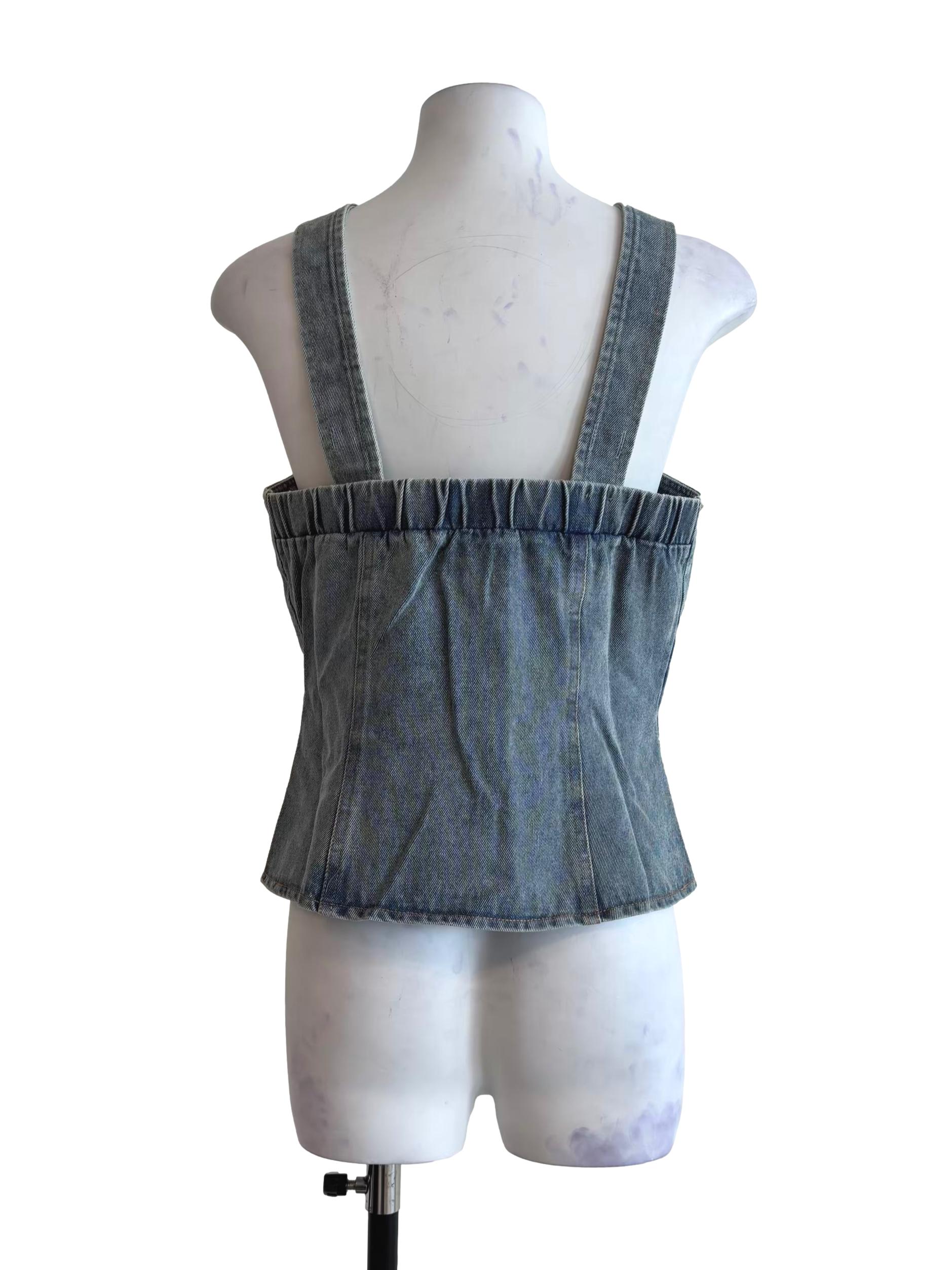 Washed Blue Buttoned Denim Top