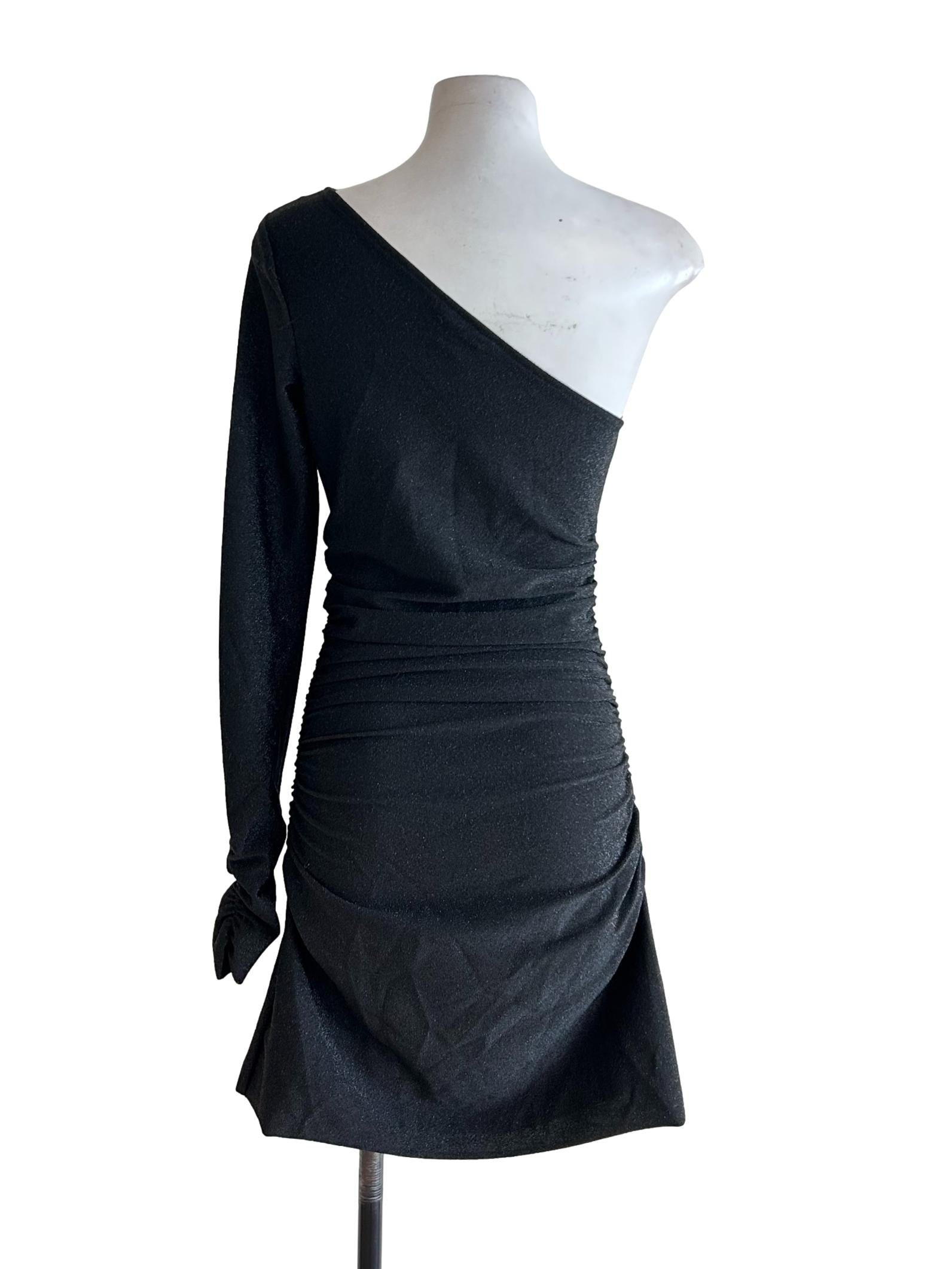 Shimmer Black One Shoulder Dress