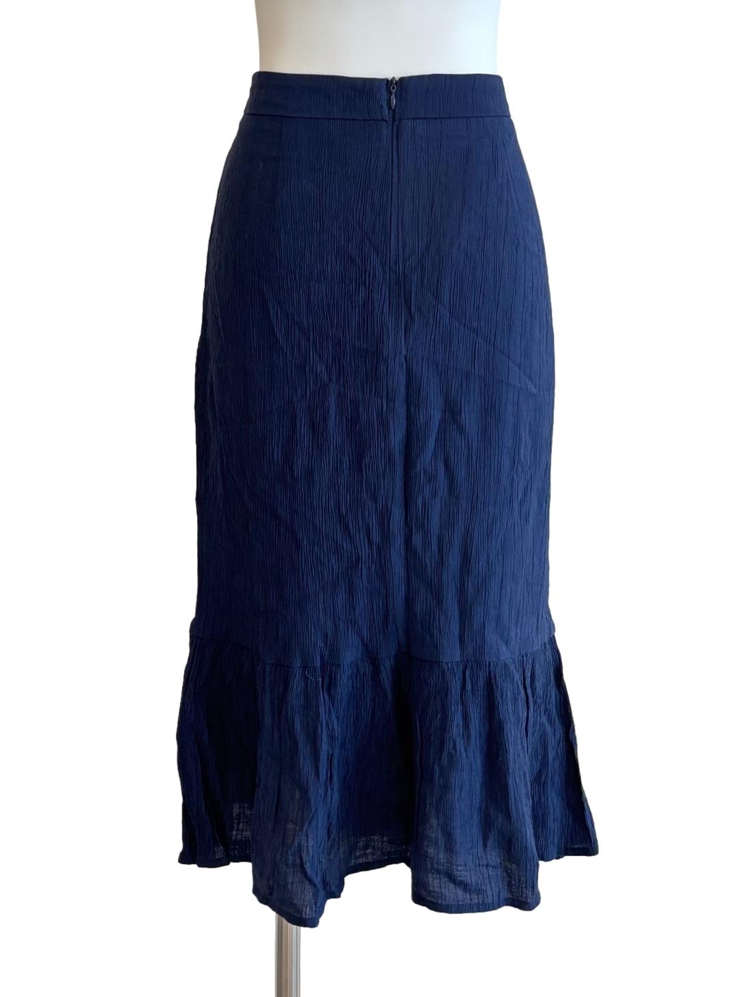 Navy Blue Crinkled Pencil Skirt