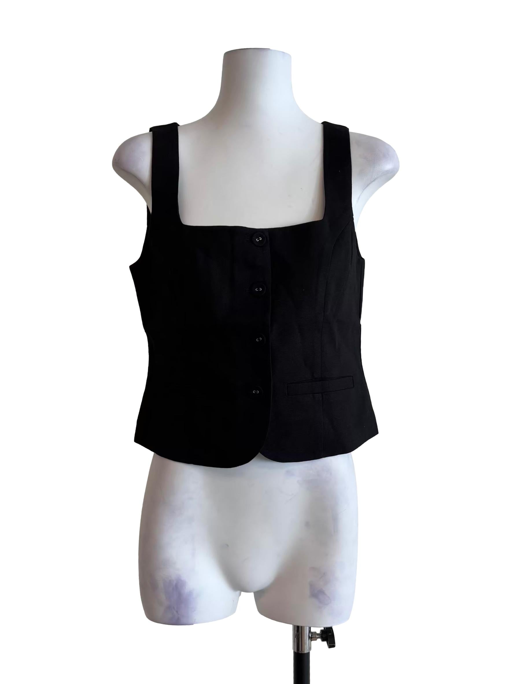 Eerie Black Square Neck Linen Top