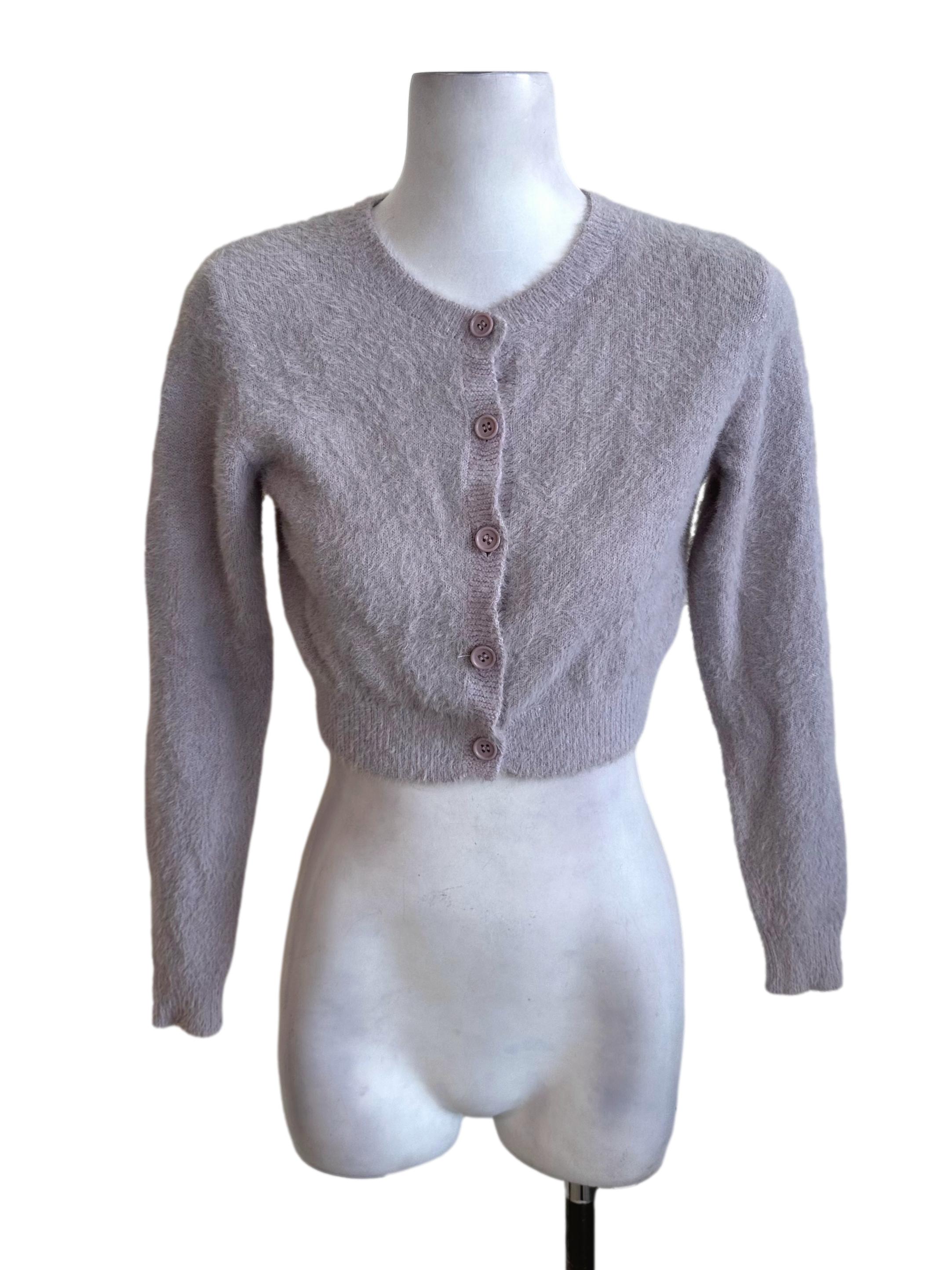 Dusty Purple Fleece Button Cardigan