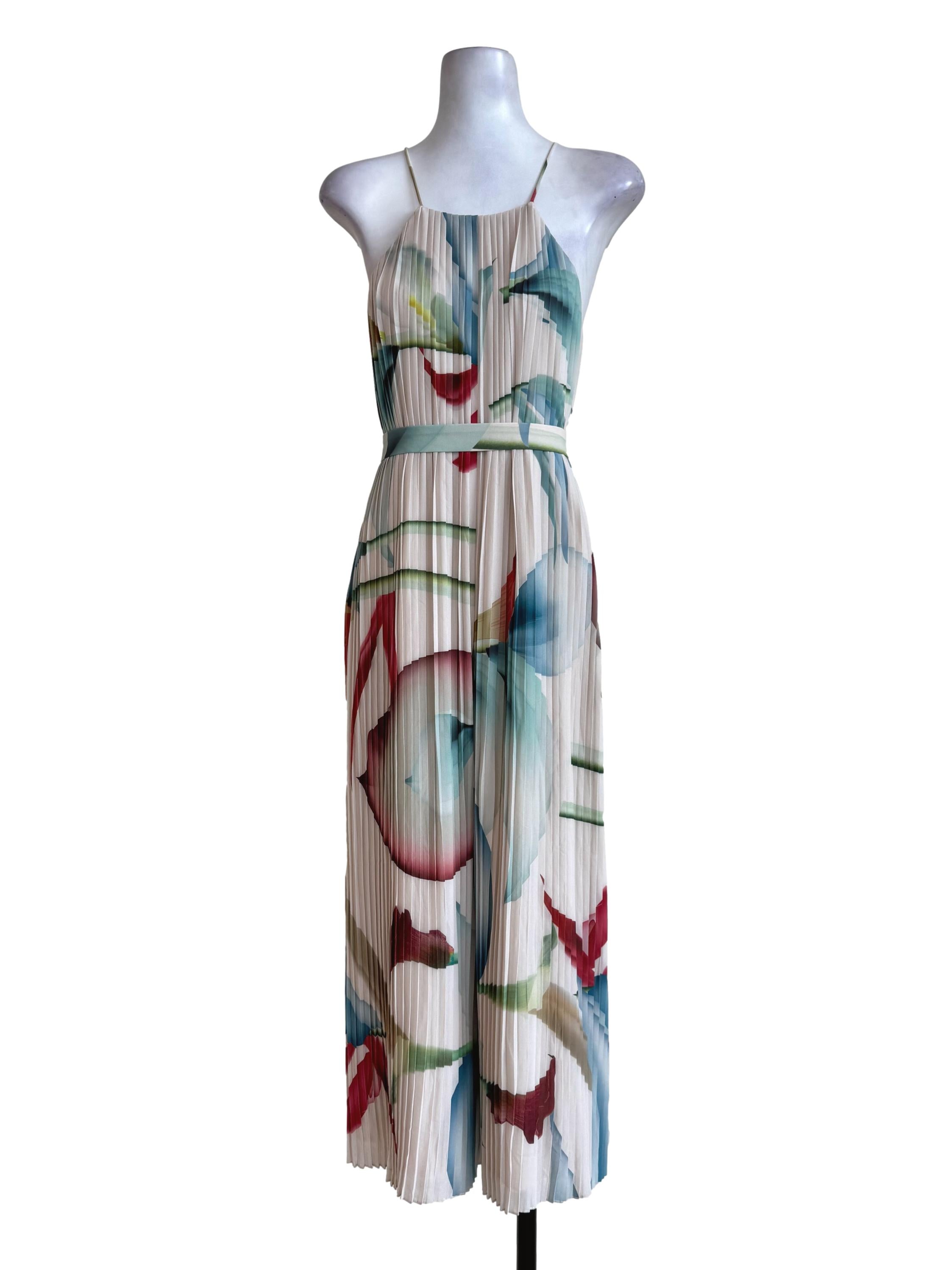 Multi-Color Pleated Sleeveless Jumpsuit