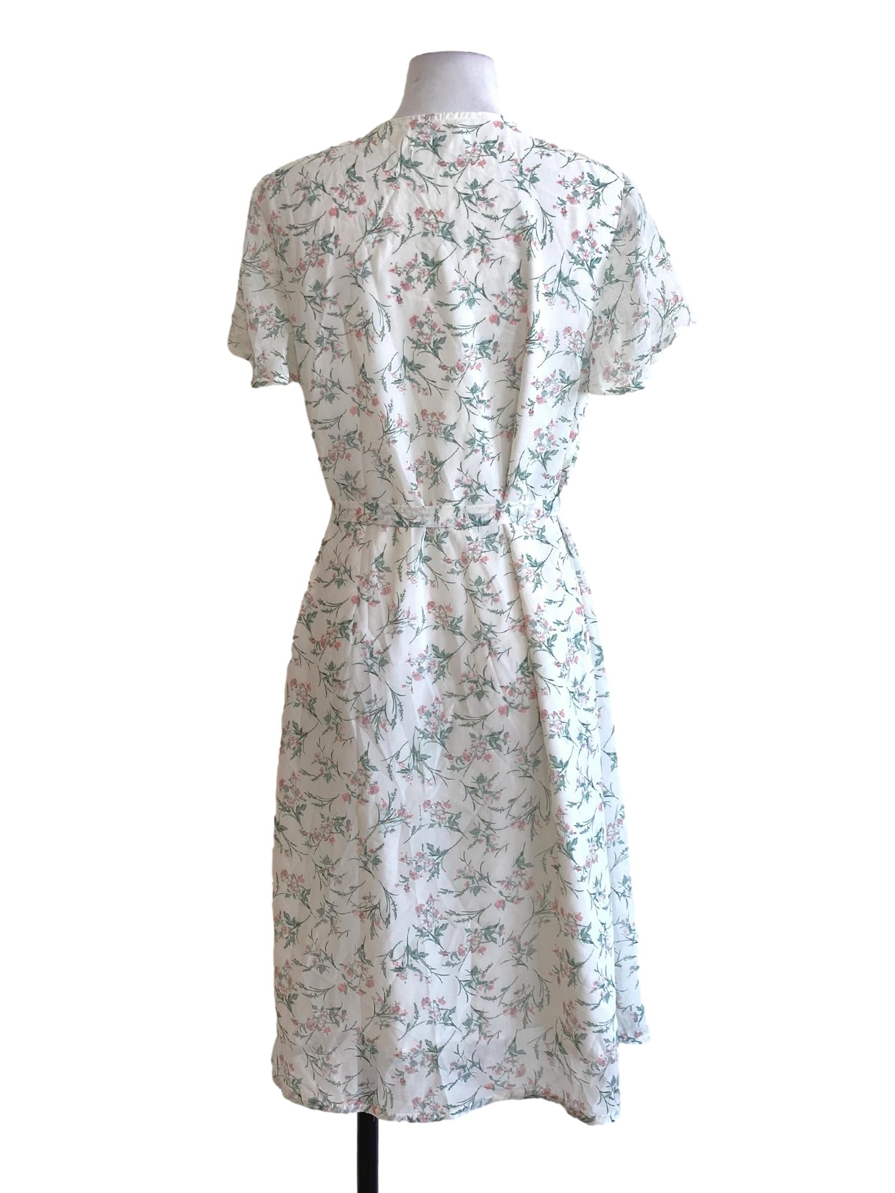 Soft White Floral V-Neck Tie Waist Slip Dress