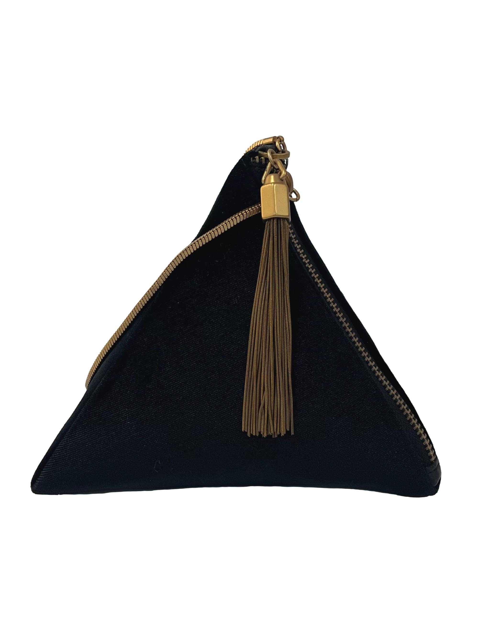 Black Triangular Wristlet With Metal Strap