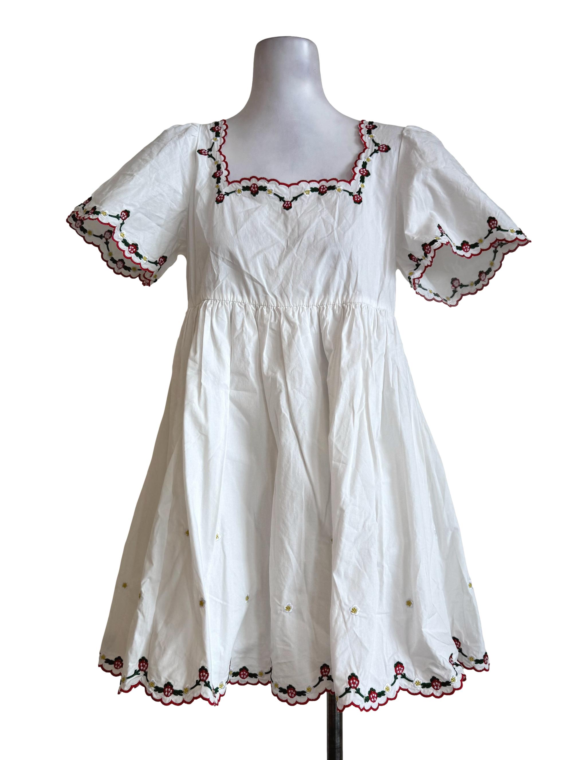 Pure White With Embroidery Border Dress