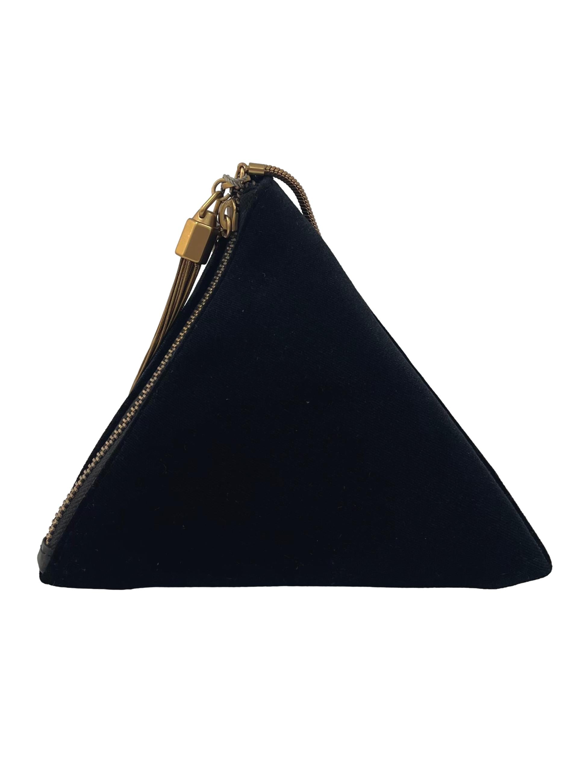 Black Triangular Wristlet With Metal Strap