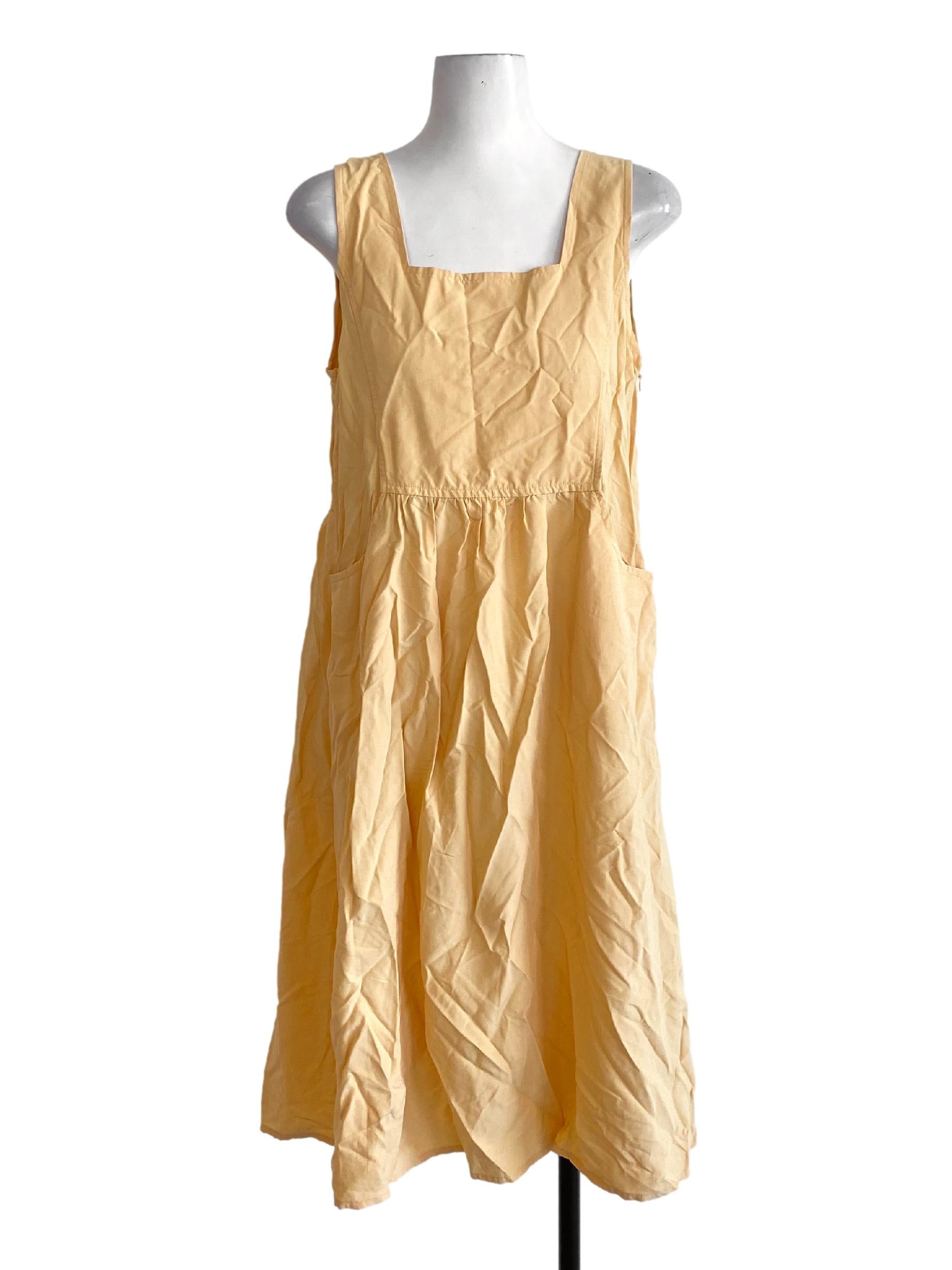 Pastel Yellow Square Neck Apron Dress