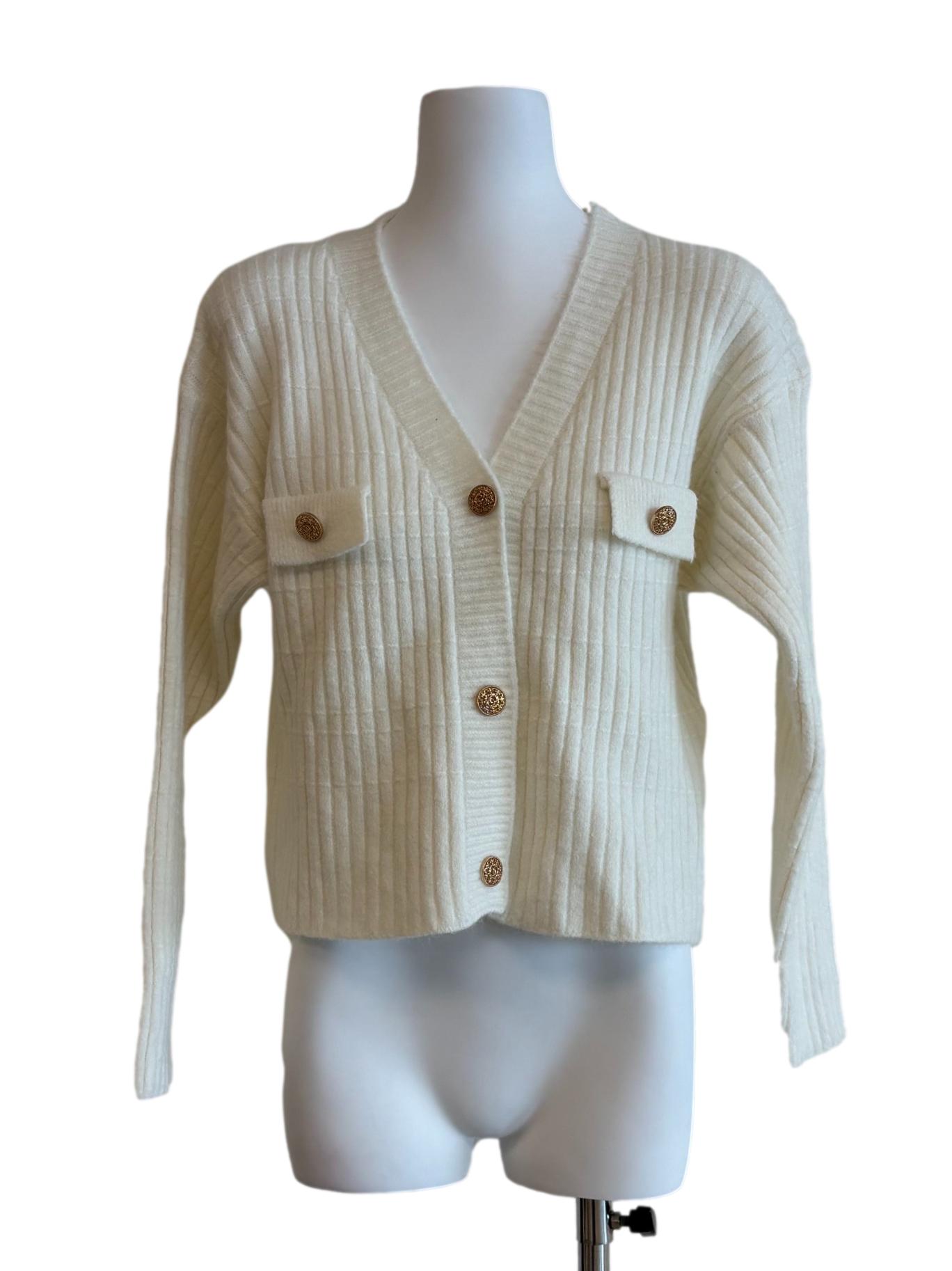 Ivory White Fluffy Knit Cardigan