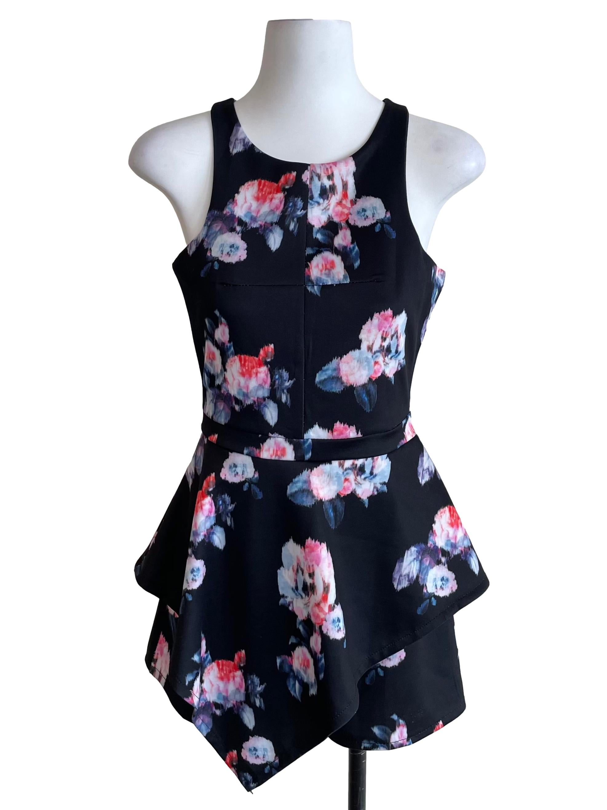 Black Floral Peplum Romper