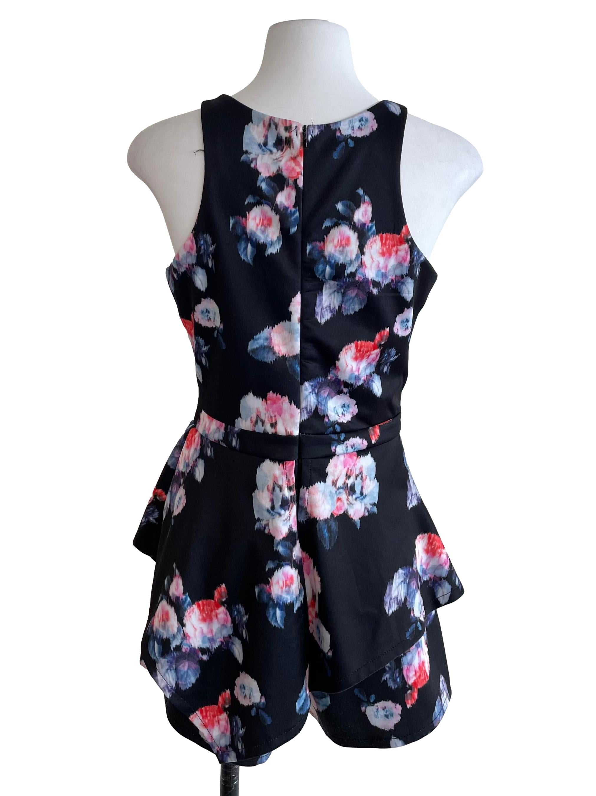 Black Floral Peplum Romper